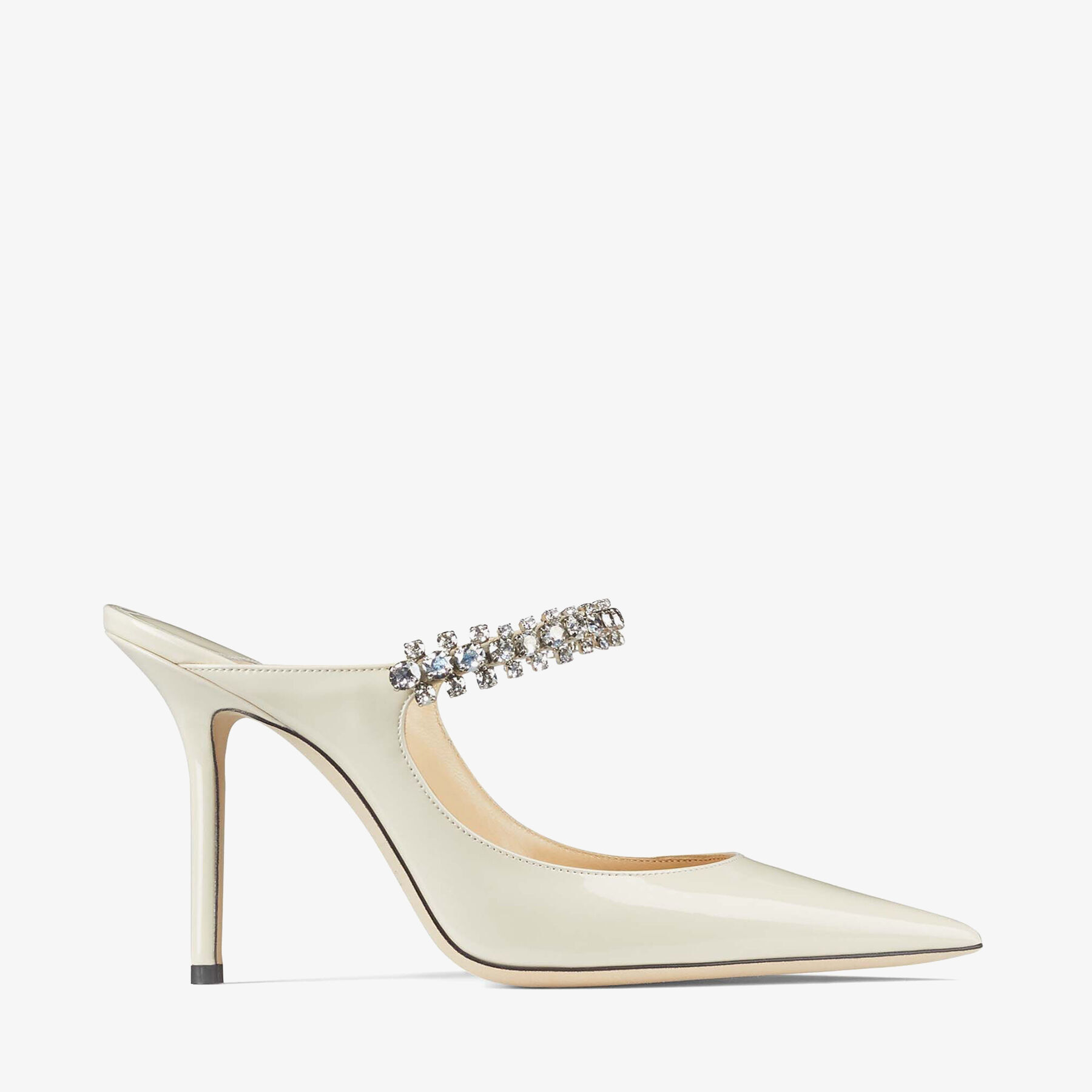 Bing 100 | Linen Patent Leather Mules with Crystal Strap | JIMMY CHOO