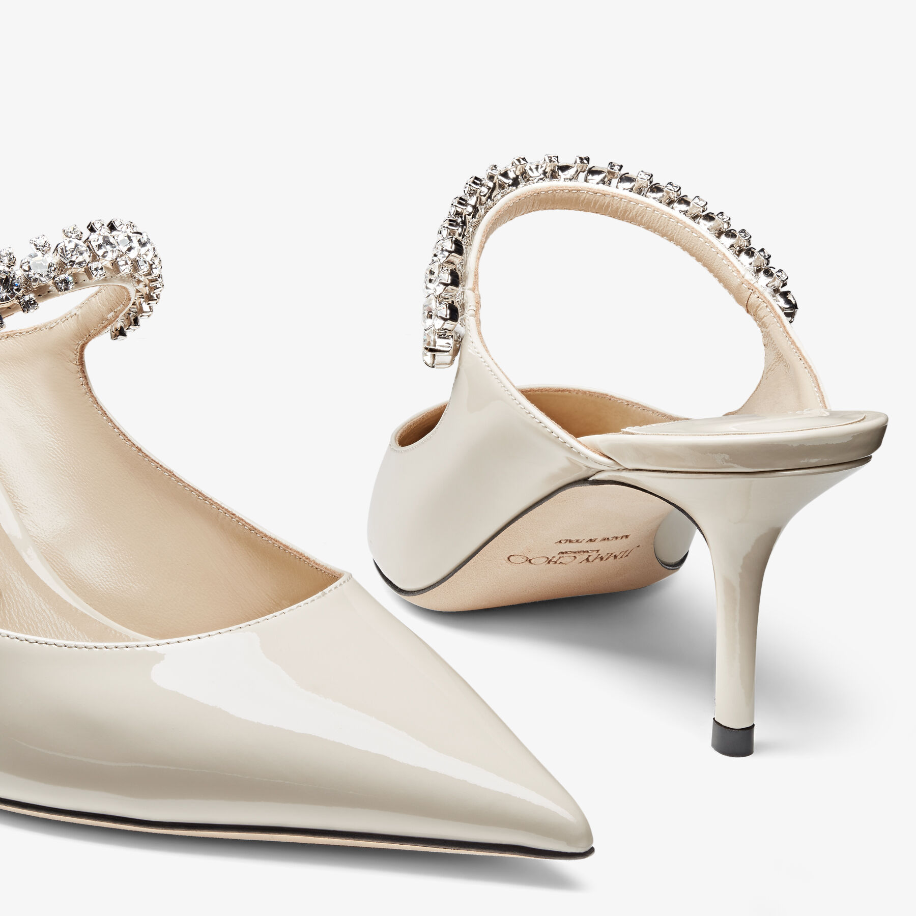 Bing 65 | Linen Patent Leather Mules with Crystal Strap | JIMMY CHOO