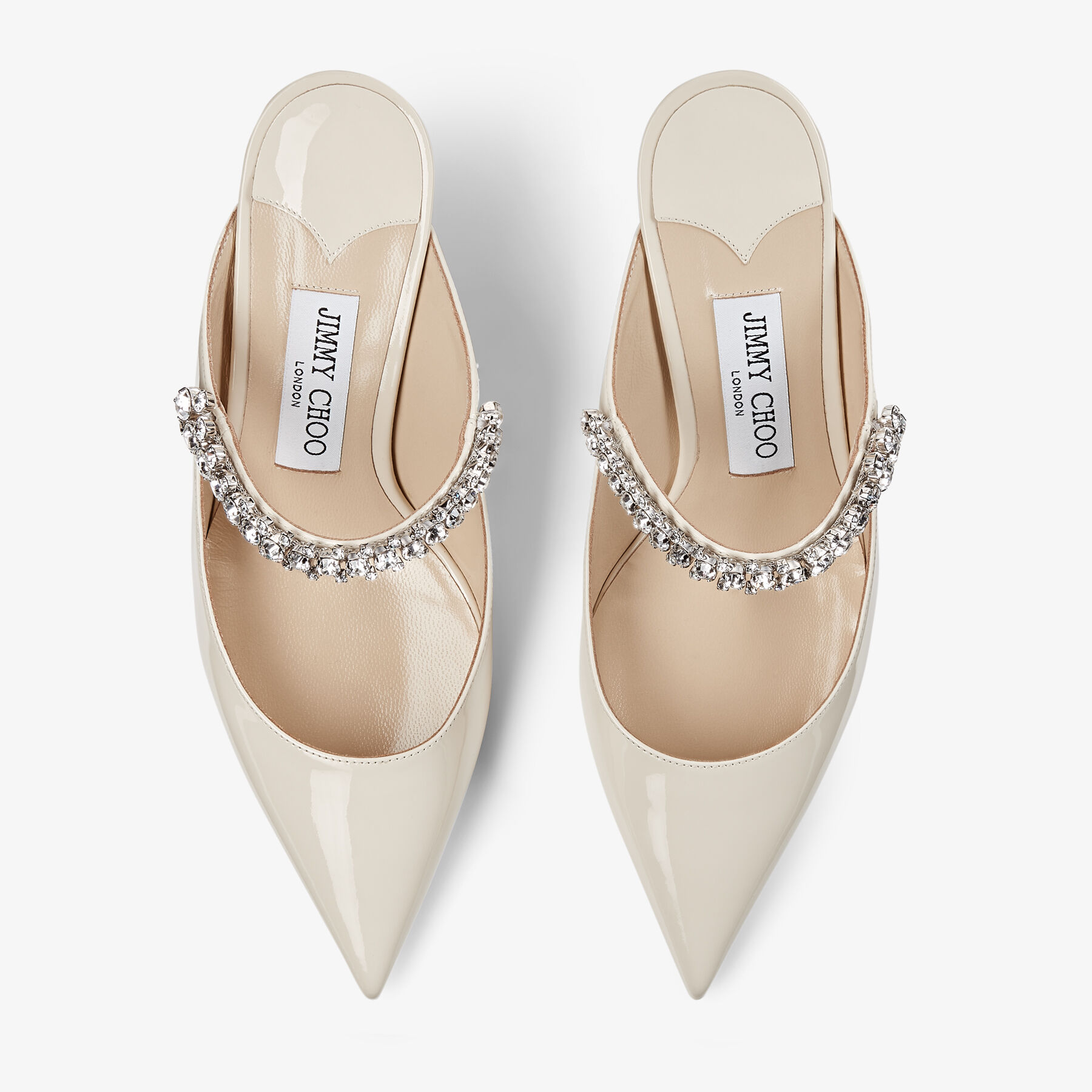 Bing 65 | Linen Patent Leather Mules with Crystal Strap | JIMMY CHOO