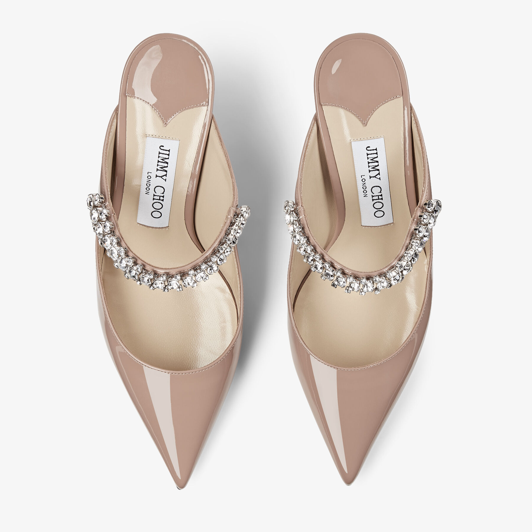 Bing 65 | Ballet Pink Patent Leather Mules with Crystal Strap | JIMMY CHOO