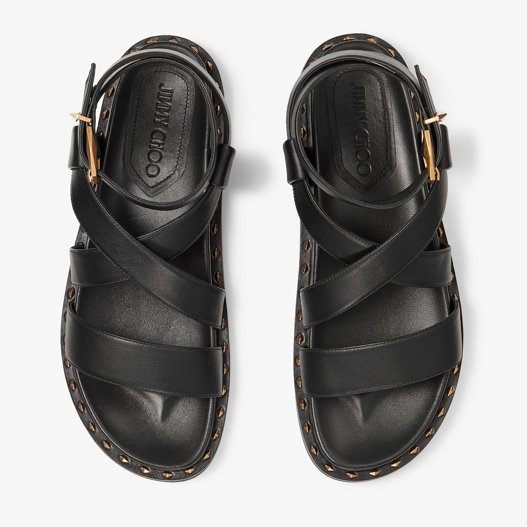 Blaise Flat Black Gold Leather Flats JIMMY CHOO