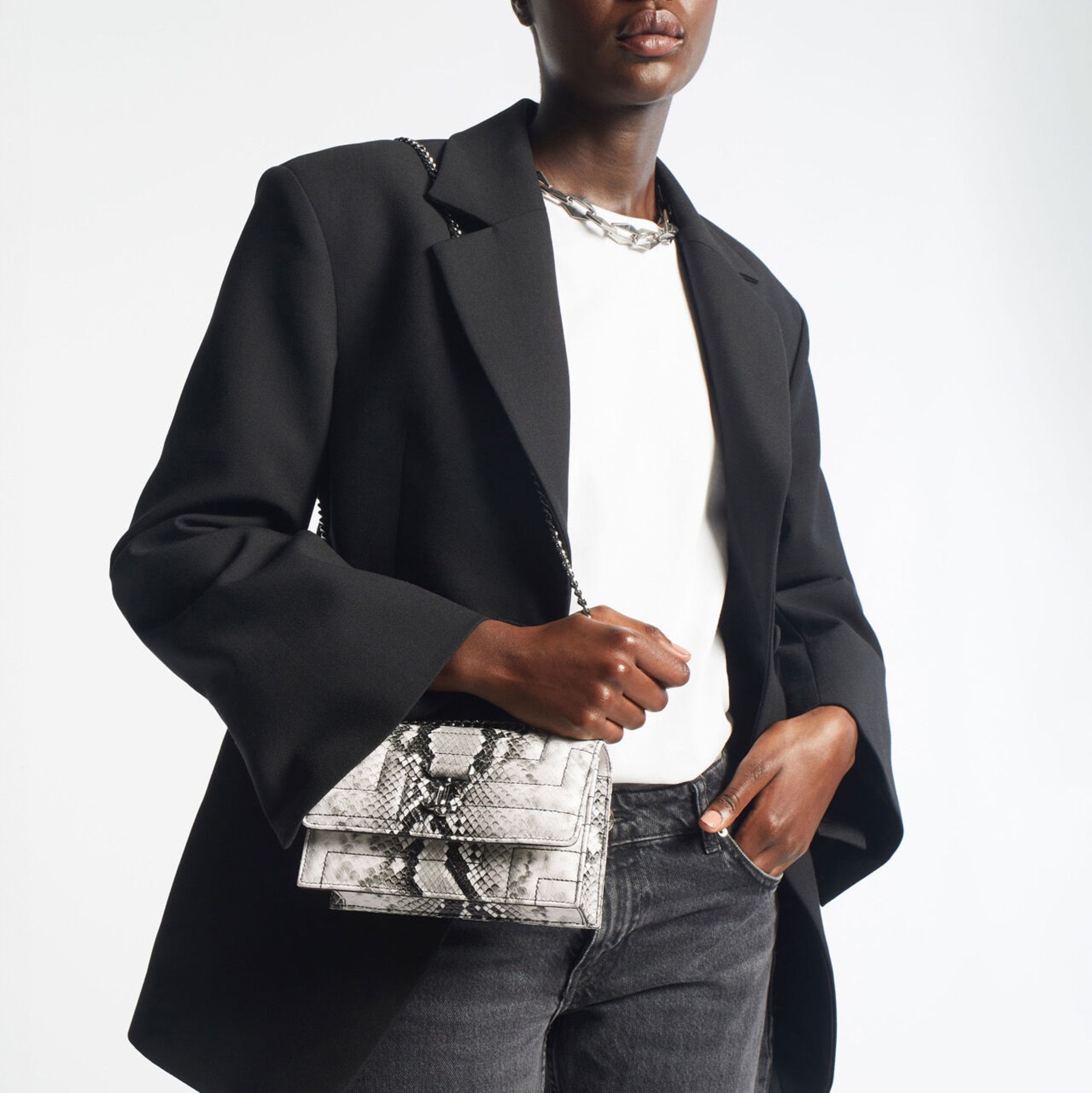 Bohemia Roccia Dark Silver Snake Print Mini Bag JIMMY CHOO