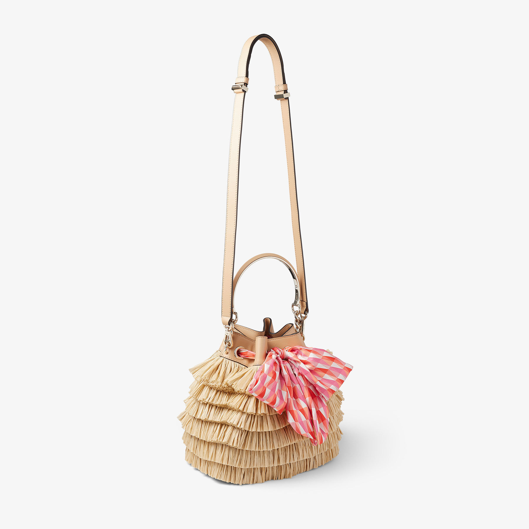 Bon Bon Bucket | Natural Raffia Fringe Bucket Bag | JIMMY CHOO