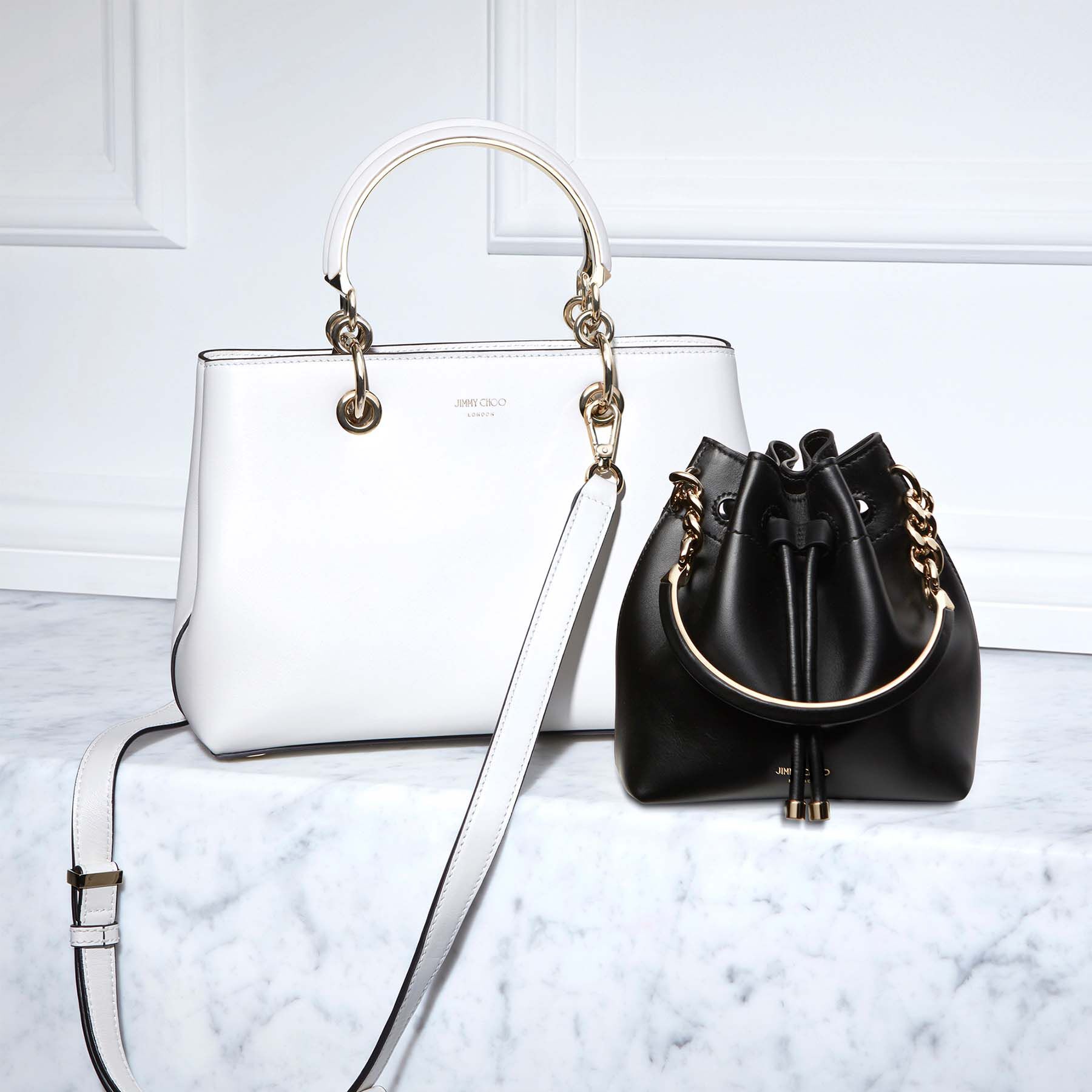 Black Soft Shiny Calf Leather Bucket Bag | BON BON BUCKET/S