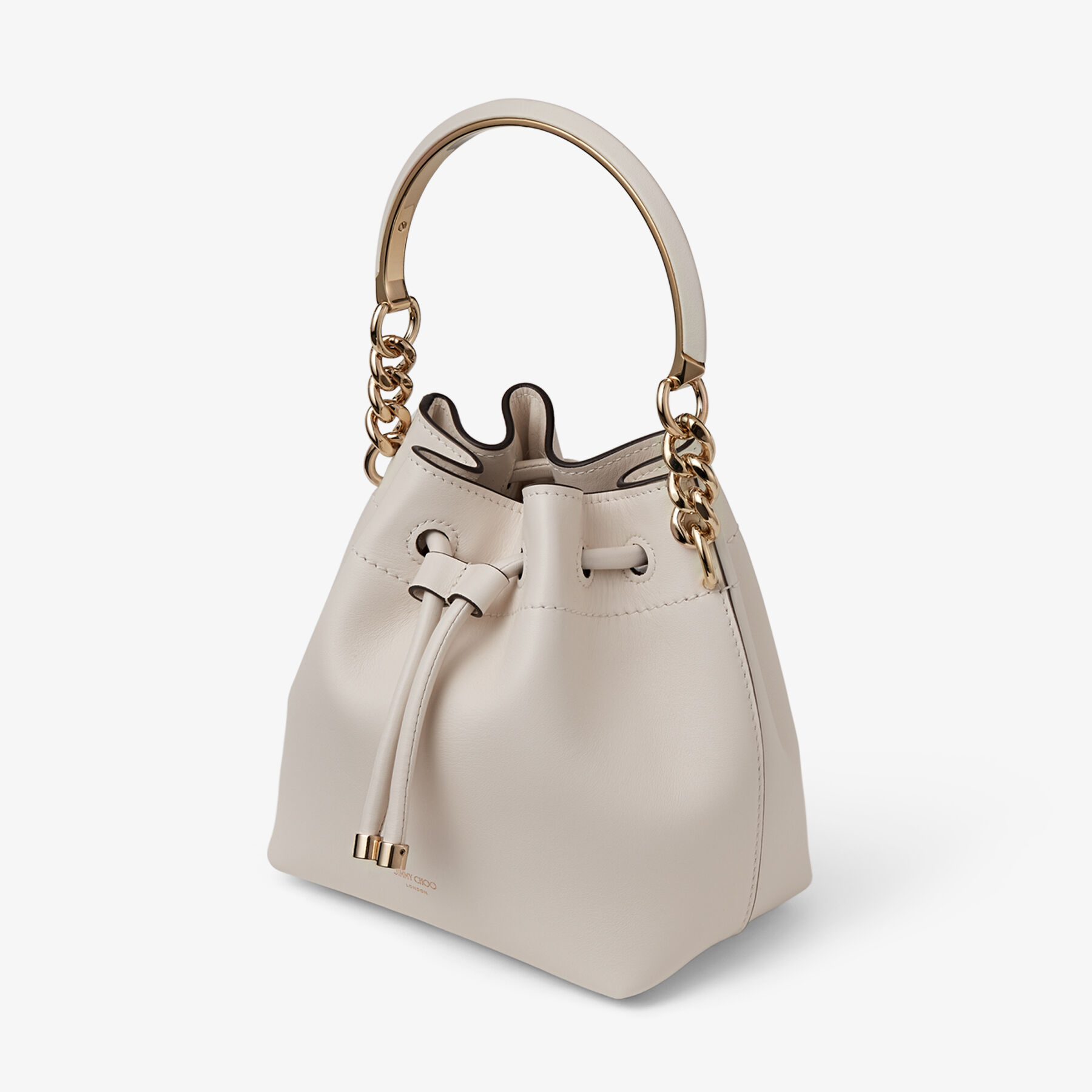 Latte Soft Shiny Calf Leather Bucket Bag with Light Gold Hardware