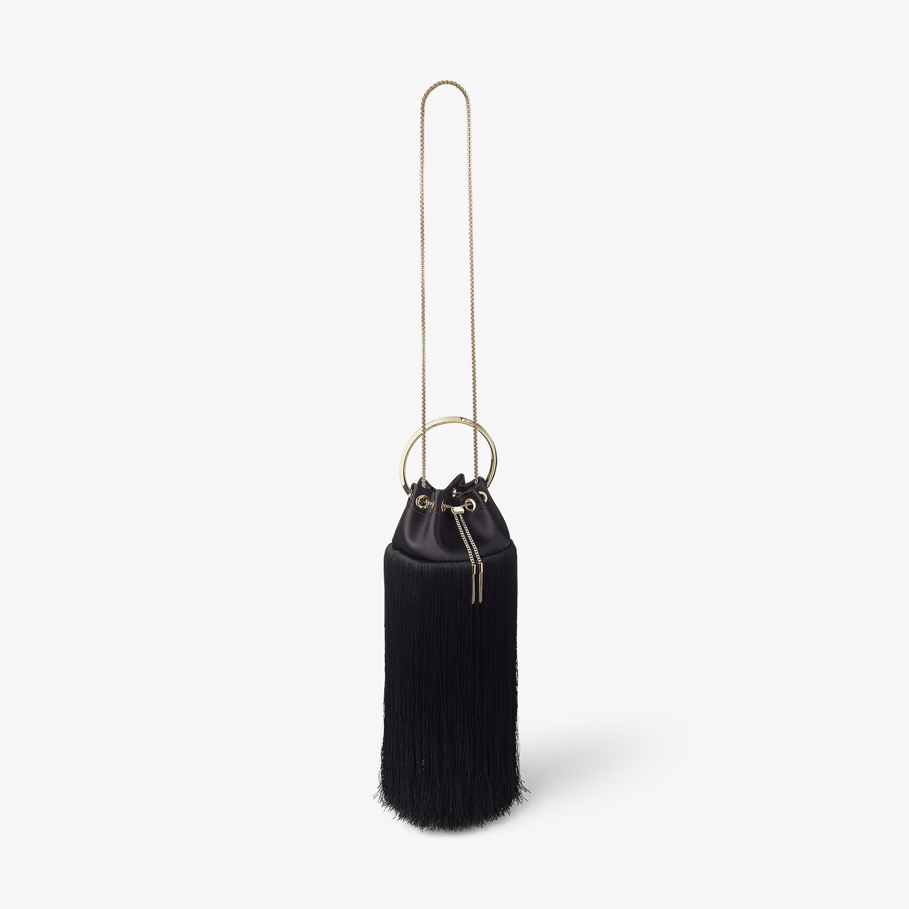 Black Satin Bag with Fringes BON BON Summer 2022 collection