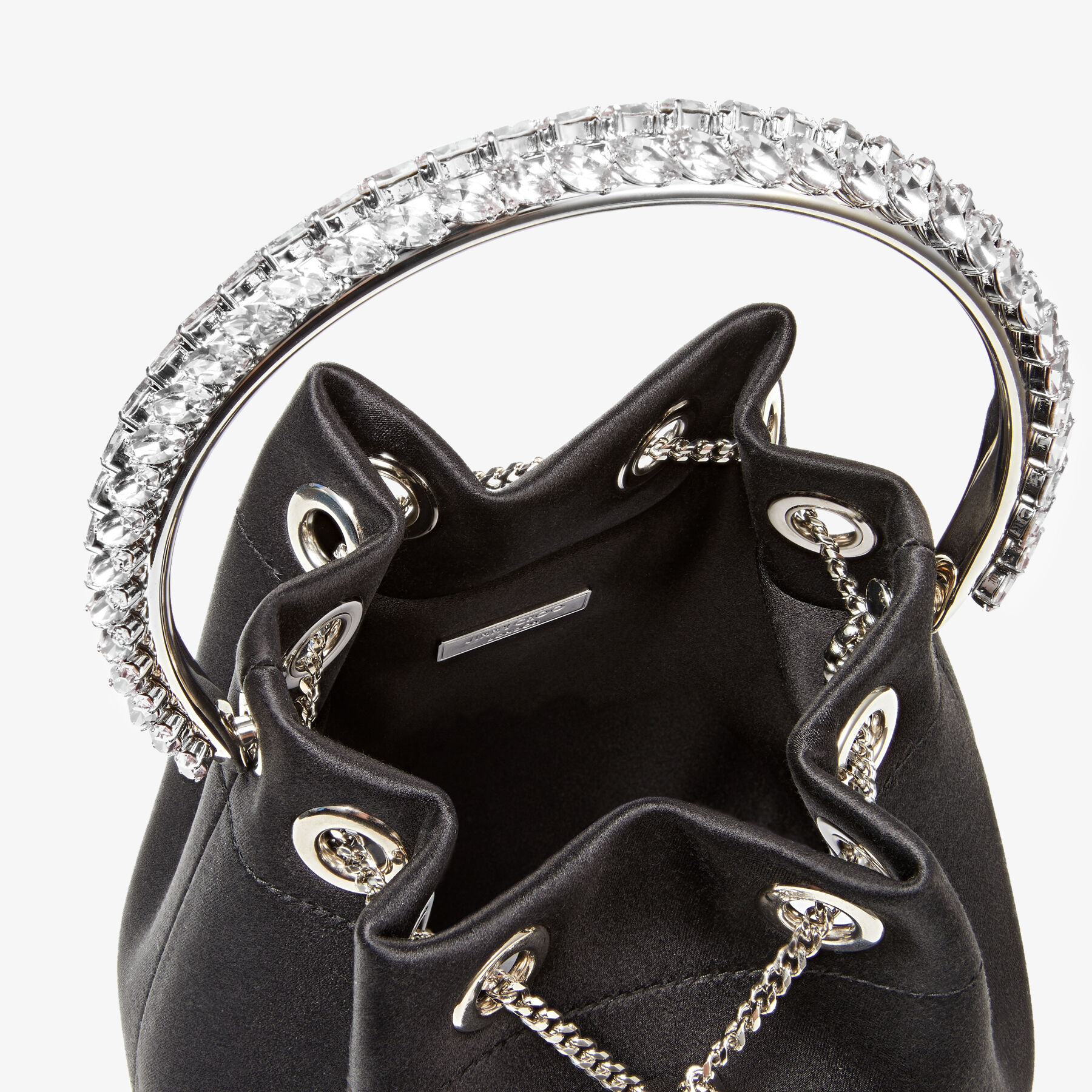 Bon Bon Black Satin Bag with Crystal Handle JIMMY CHOO