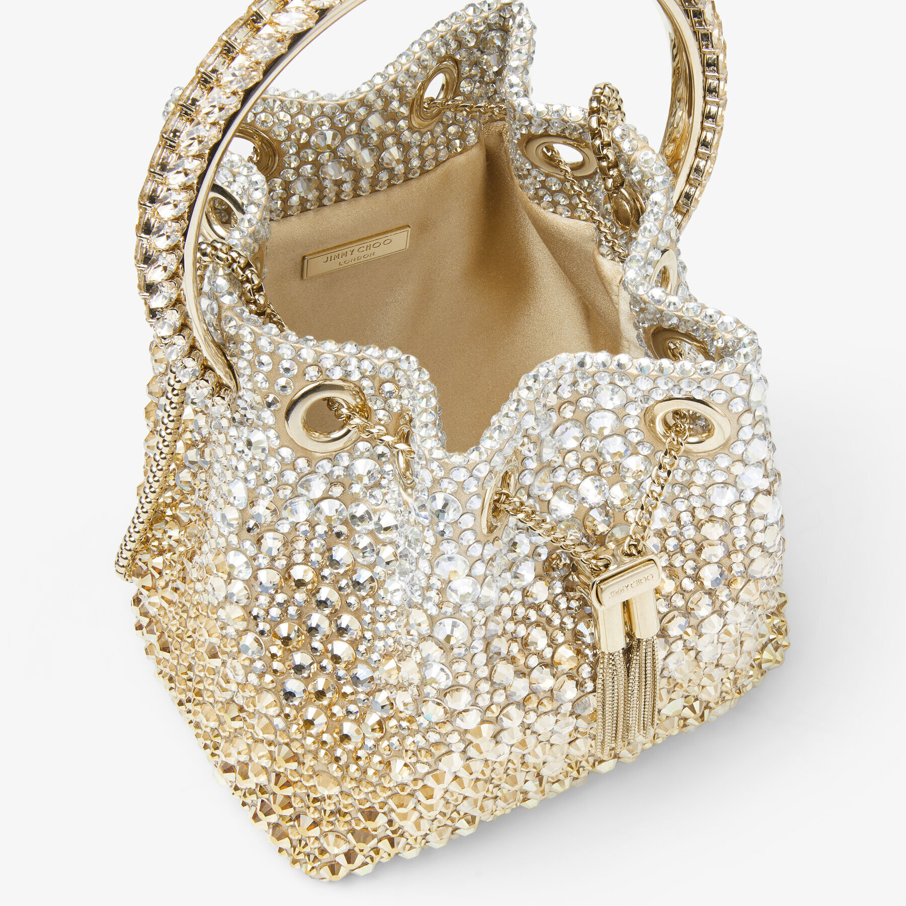 Gold Satin Bag with Crystals BON BON Autumn 2022 Collection JIMMY CHOO CA