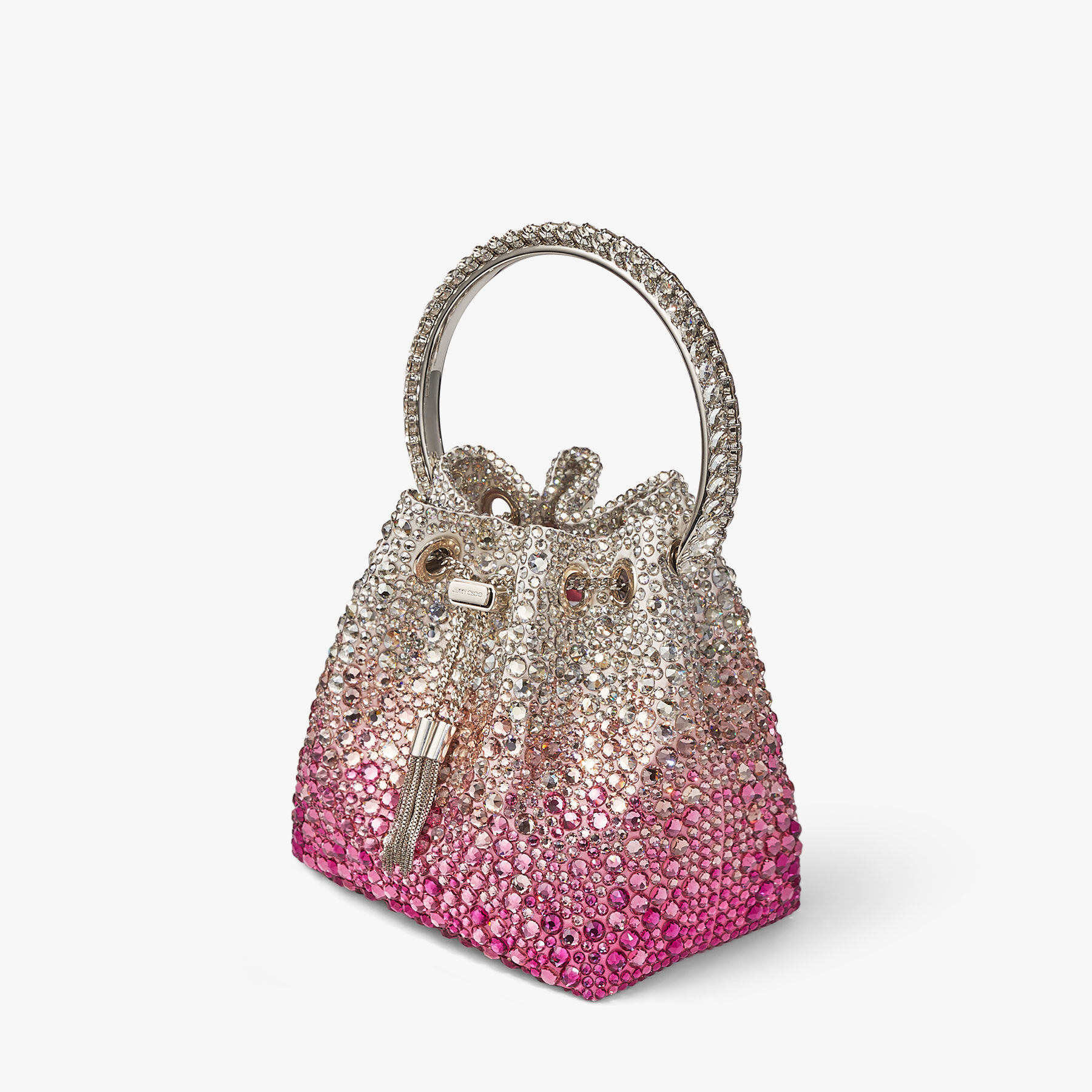 BON BON | Candy Pink and Silver Satin Bag withcrystals | JIMMY CHOO