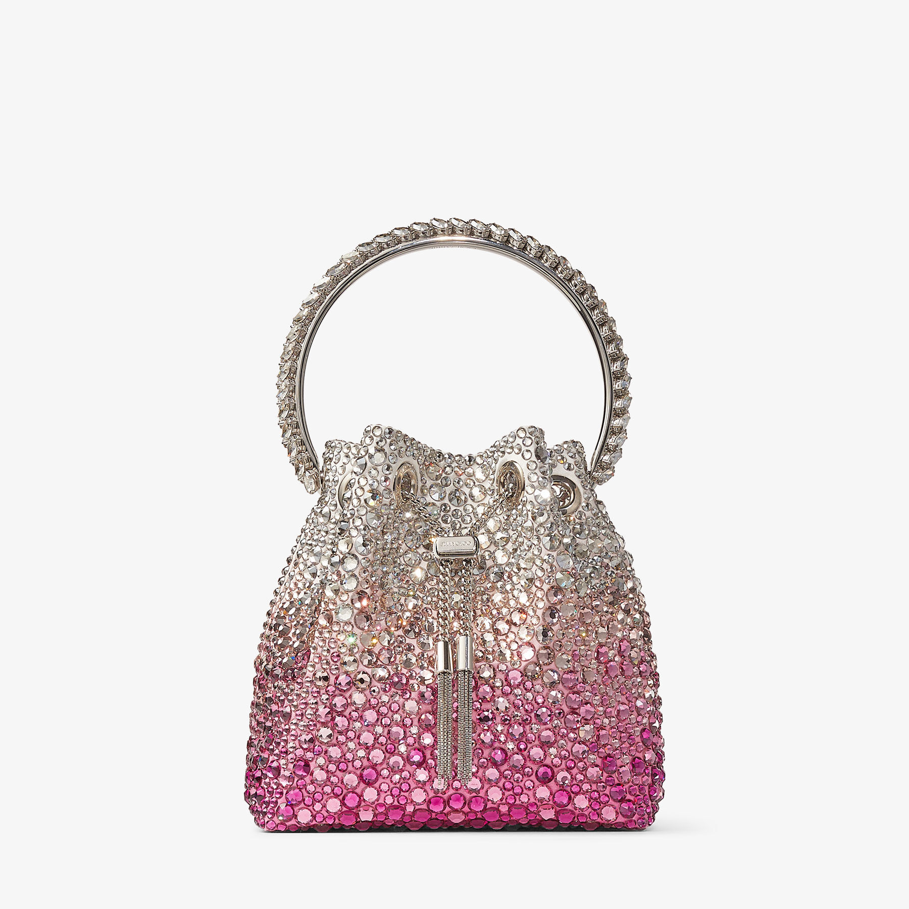 BON BON | Candy Pink and Silver Satin Bag withcrystals | JIMMY CHOO