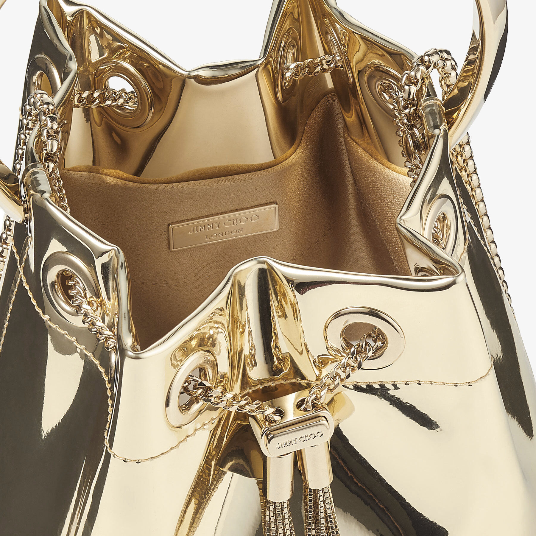 BON BON | Gold Mirror Fabric Mini Bag with Metal Handle | JIMMY CHOO
