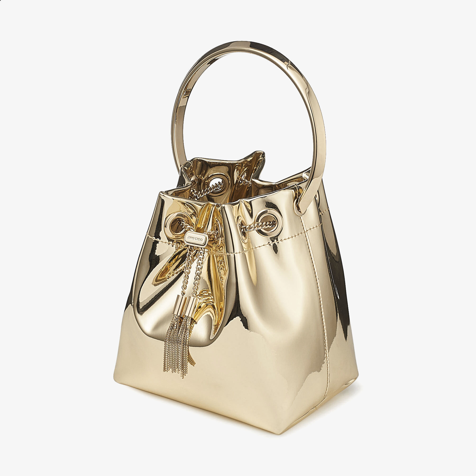 BON BON Gold Mirror Fabric Mini Bag with Metal Handle JIMMY CHOO