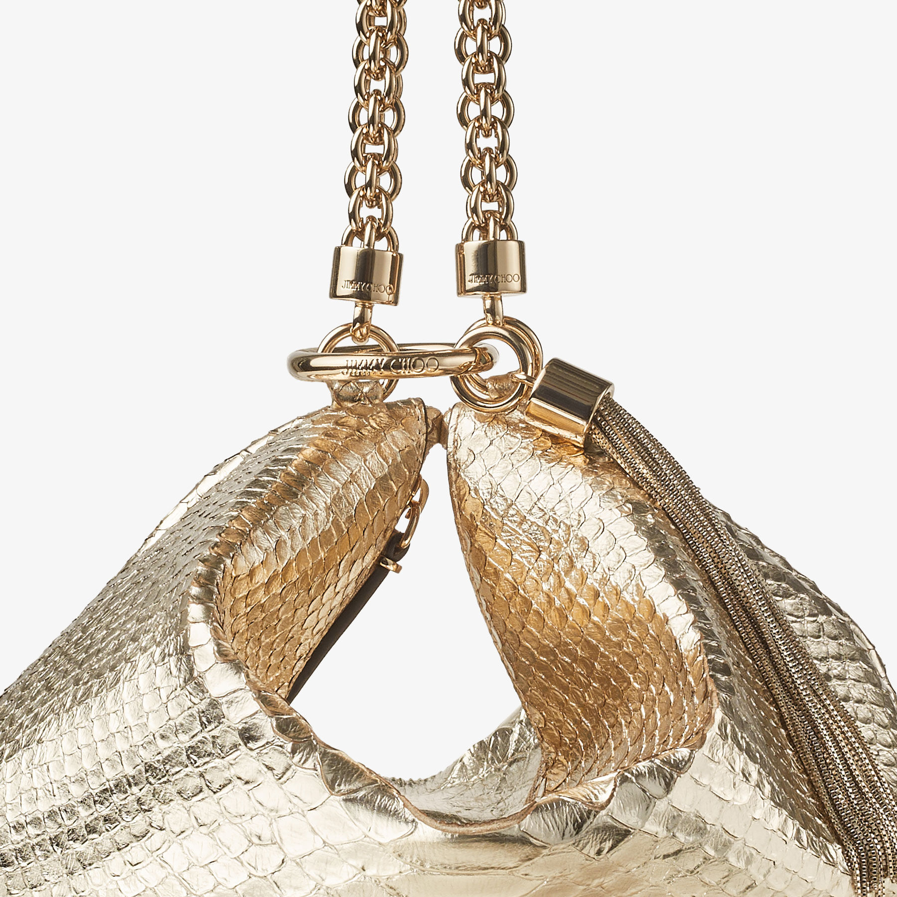 CALLIE |Champagne Metallic Snake Printed Leather Clutch Bag | New 