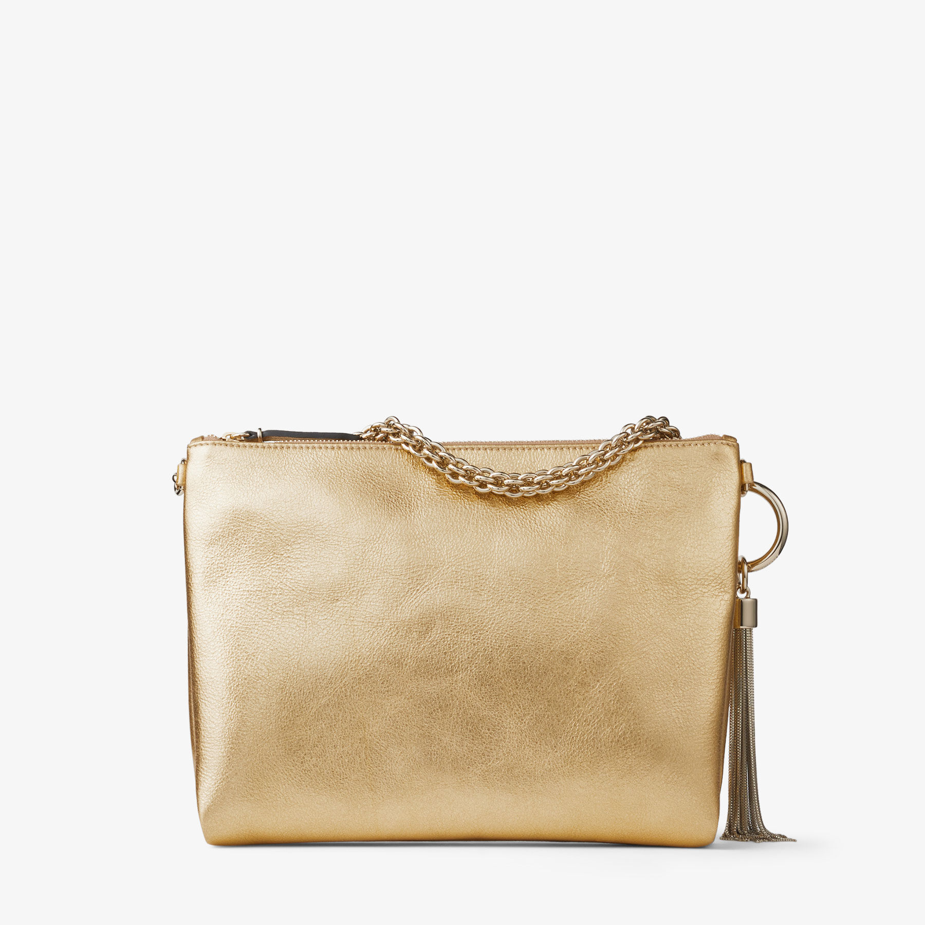 Gold Metallic Leather Clutch Bag With Chain Strap, CALLIE, Pre-Fall