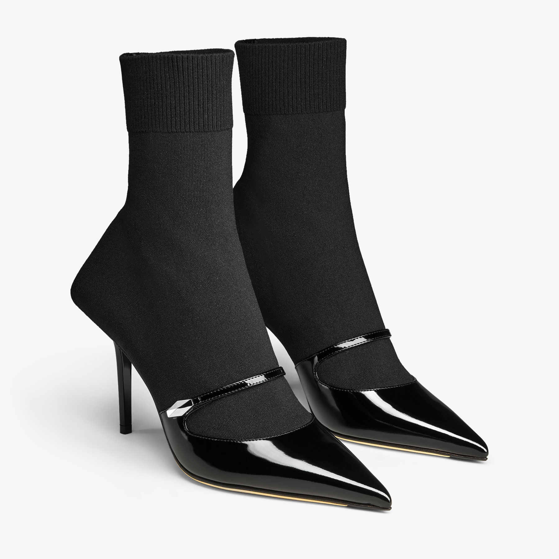 Carolyn Ankle Boot 90 Black Leather Knit Ankle Boots JIMMY CHOO US