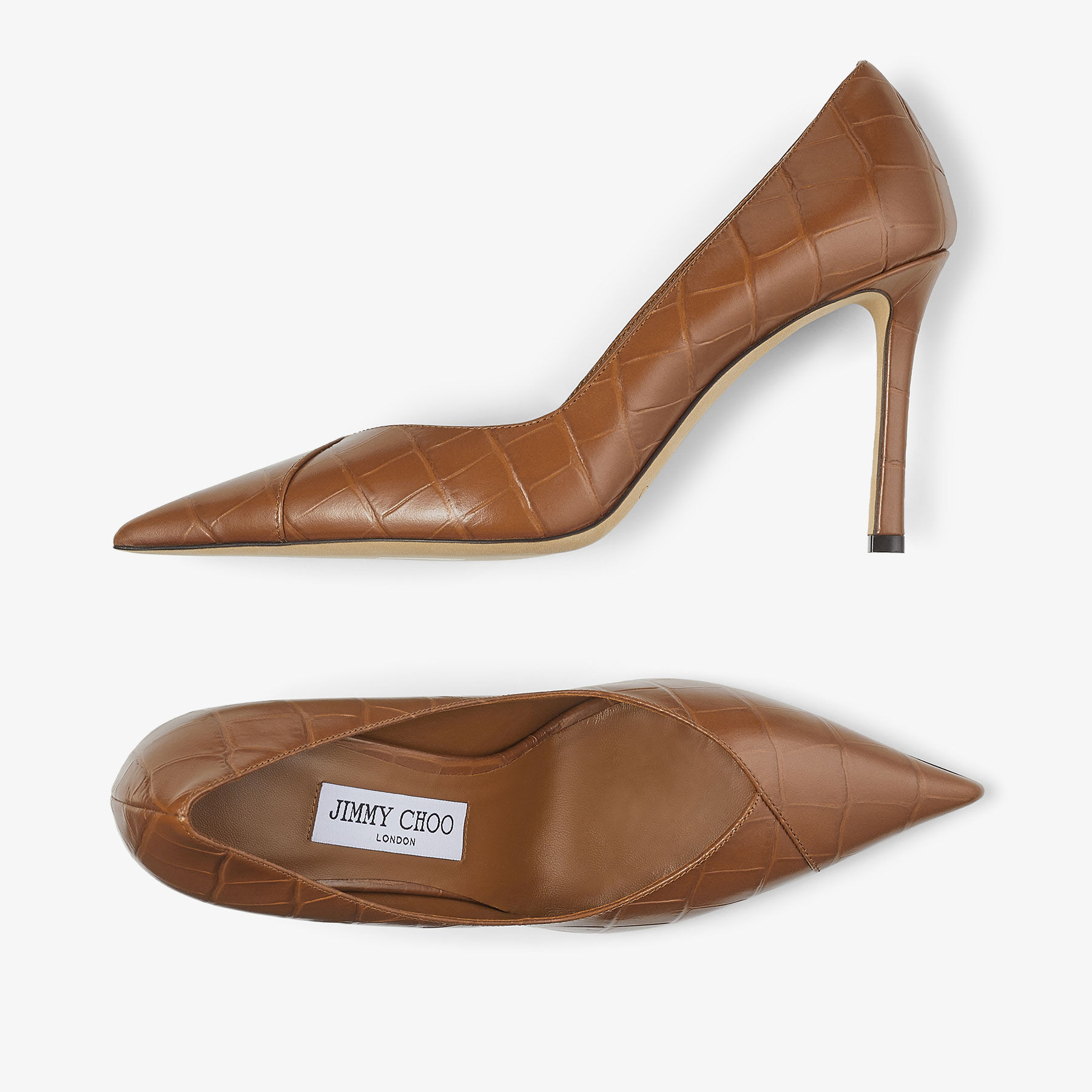 CASS 95 Tan Croc Embossed Leather Pumps Autumn Collection