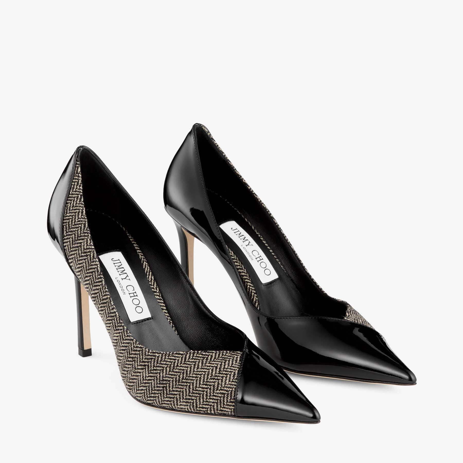 Cass 95 | Black Patent Leather & Herringbone Pumps | JIMMY CHOO US