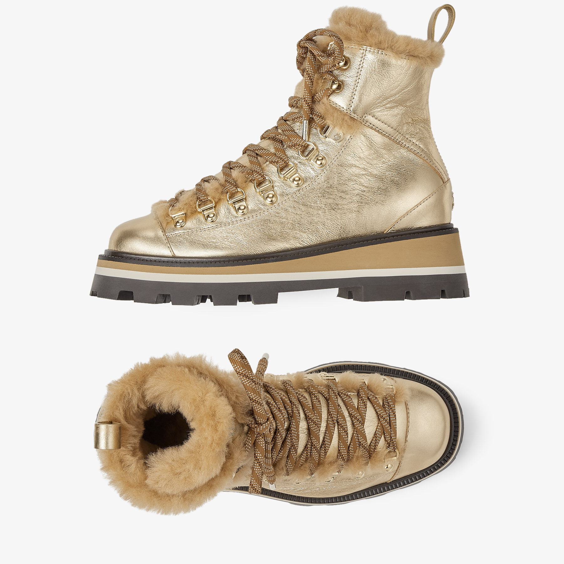 CHIKE SHEARLING | Gold Metallic Nappa Ankle Boots with Shearling Trim ...