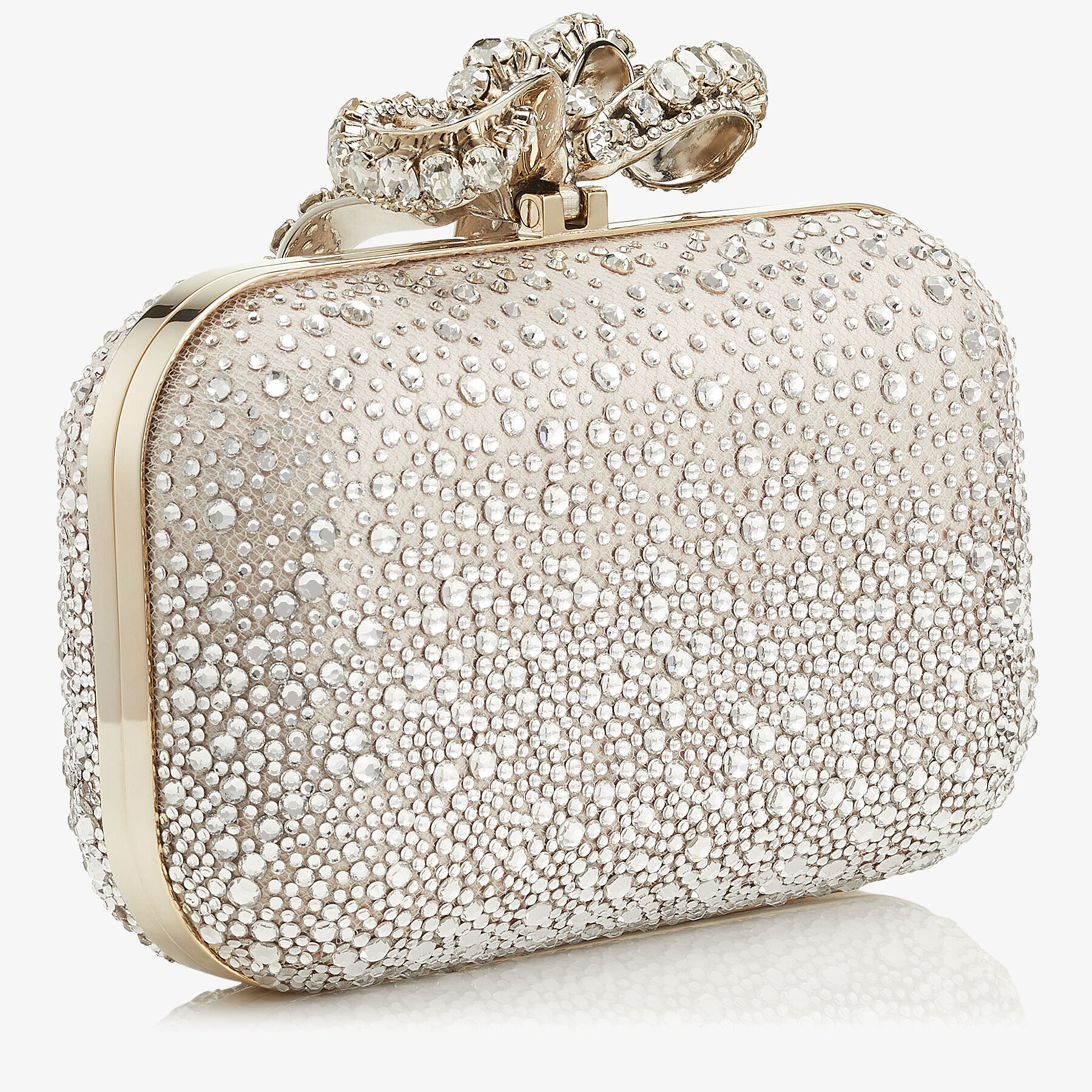 Ballet Pink Sprinkled Crystals on Mesh Clutch Bag with Crystal Bow ...