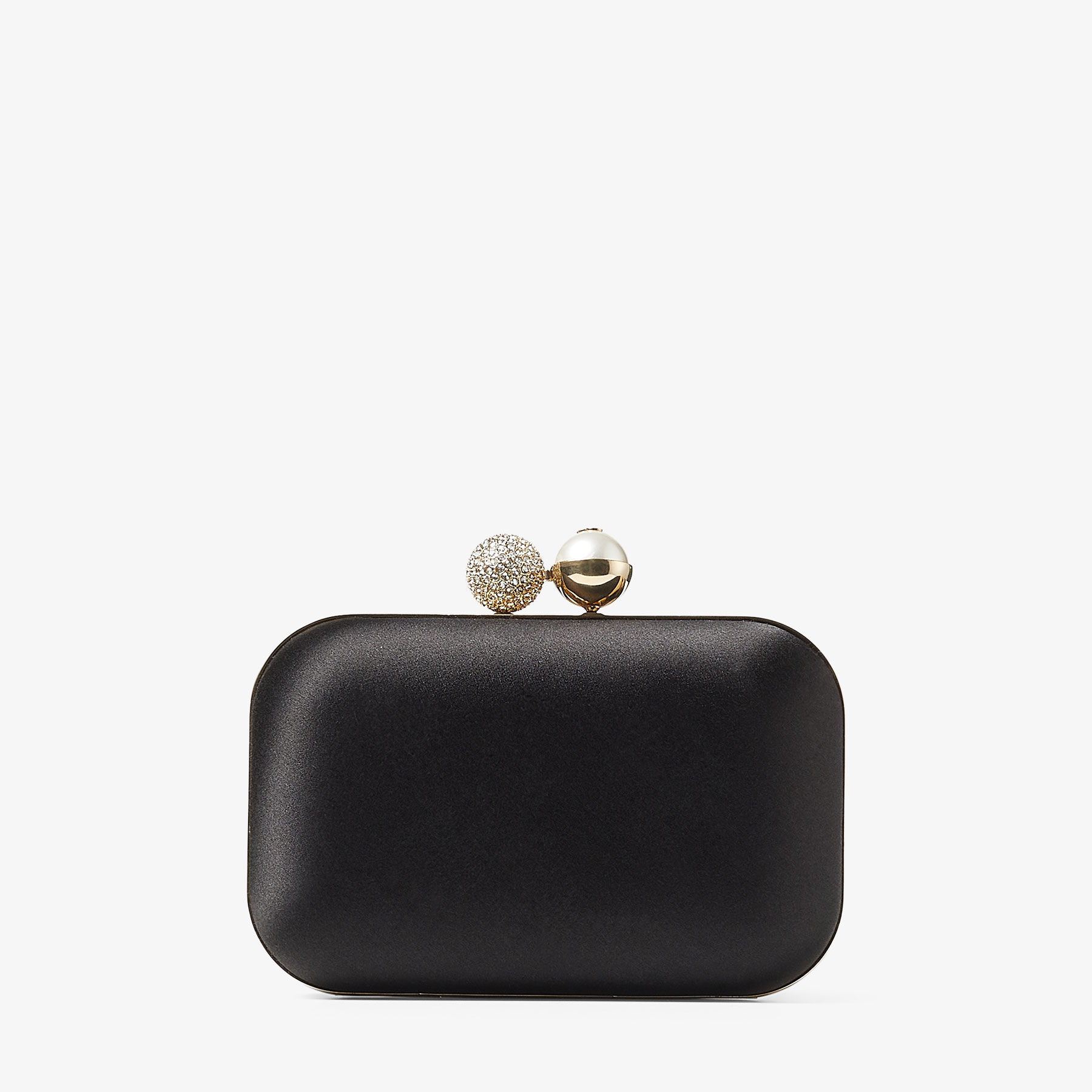 CLOUD | Black Satin Clutch Bag with Pearl and Crystal Clasp