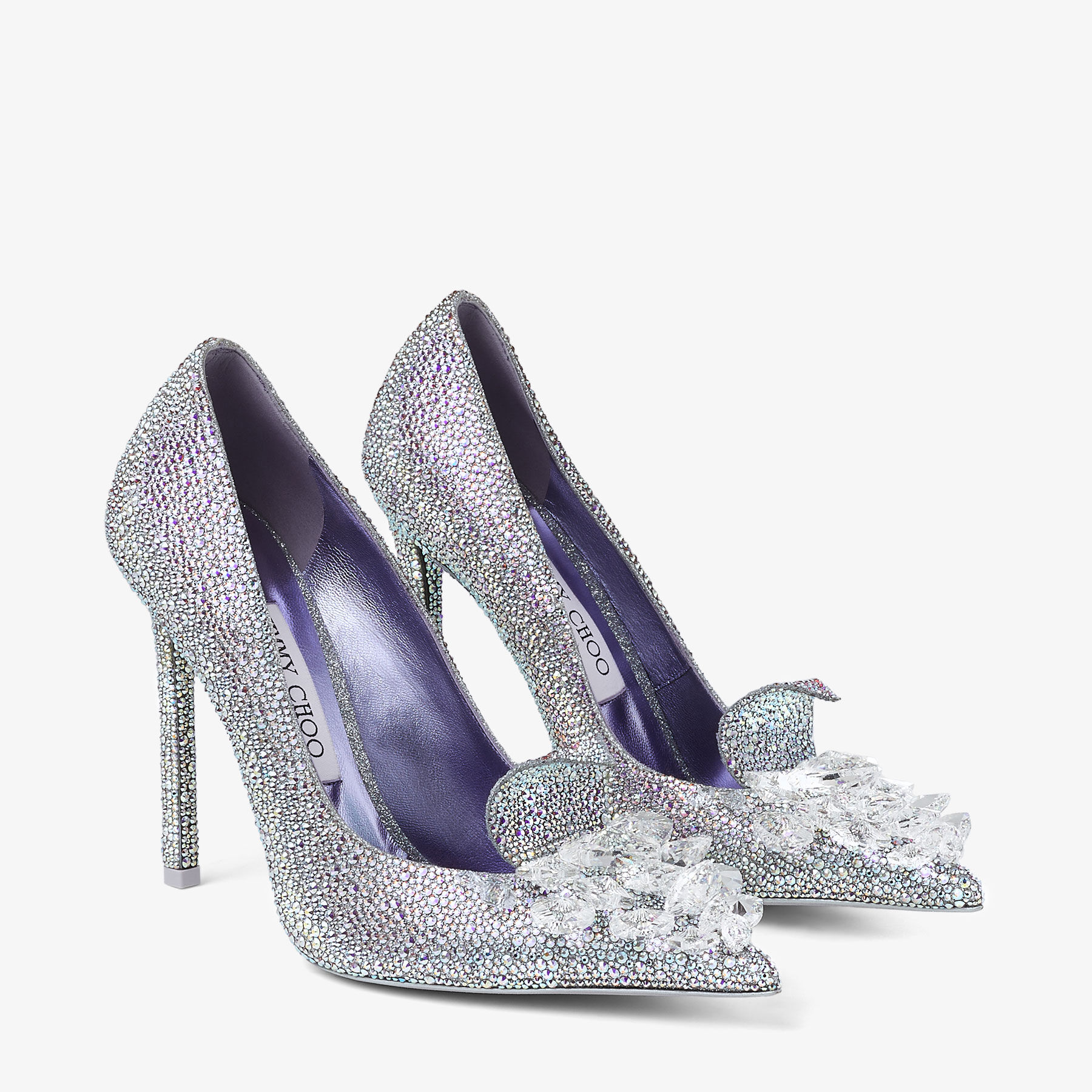 Crystal Slipper 110 | Iridescent Crystal Pointed-Toe Pumps with Hearts ...