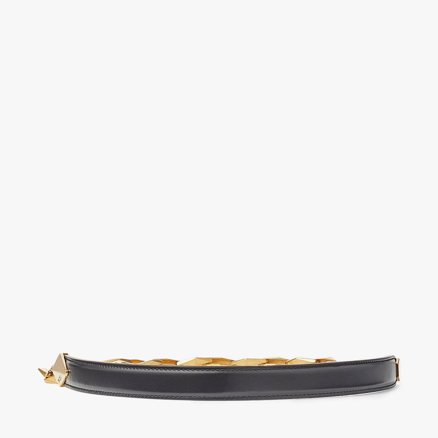 DIAMOND CHAIN BELT/S Black Leather Chain Belt Autumn Collection