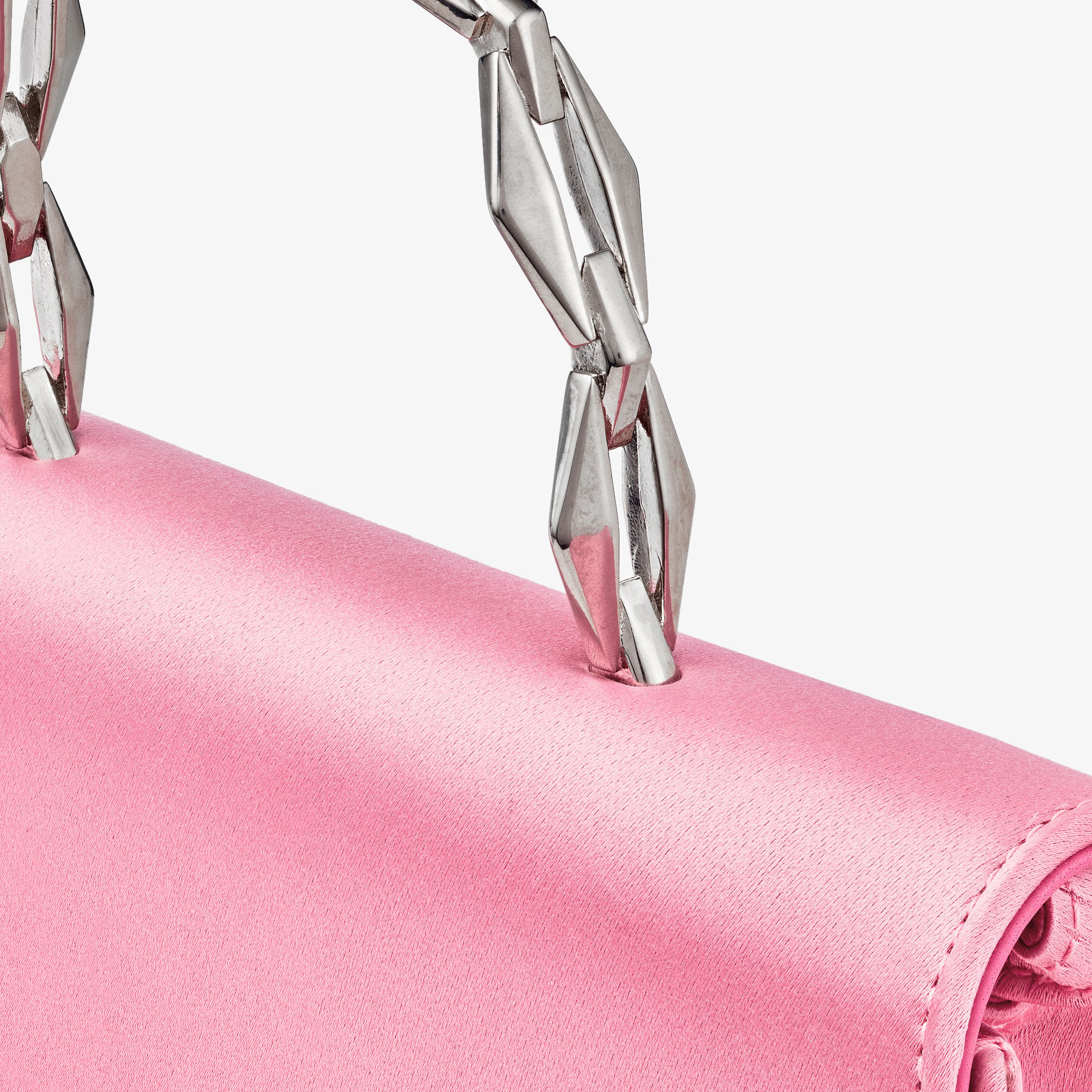 Diamond Chain Top Handle | Candy Pink Satin Top Handle Bag with Diamond ...