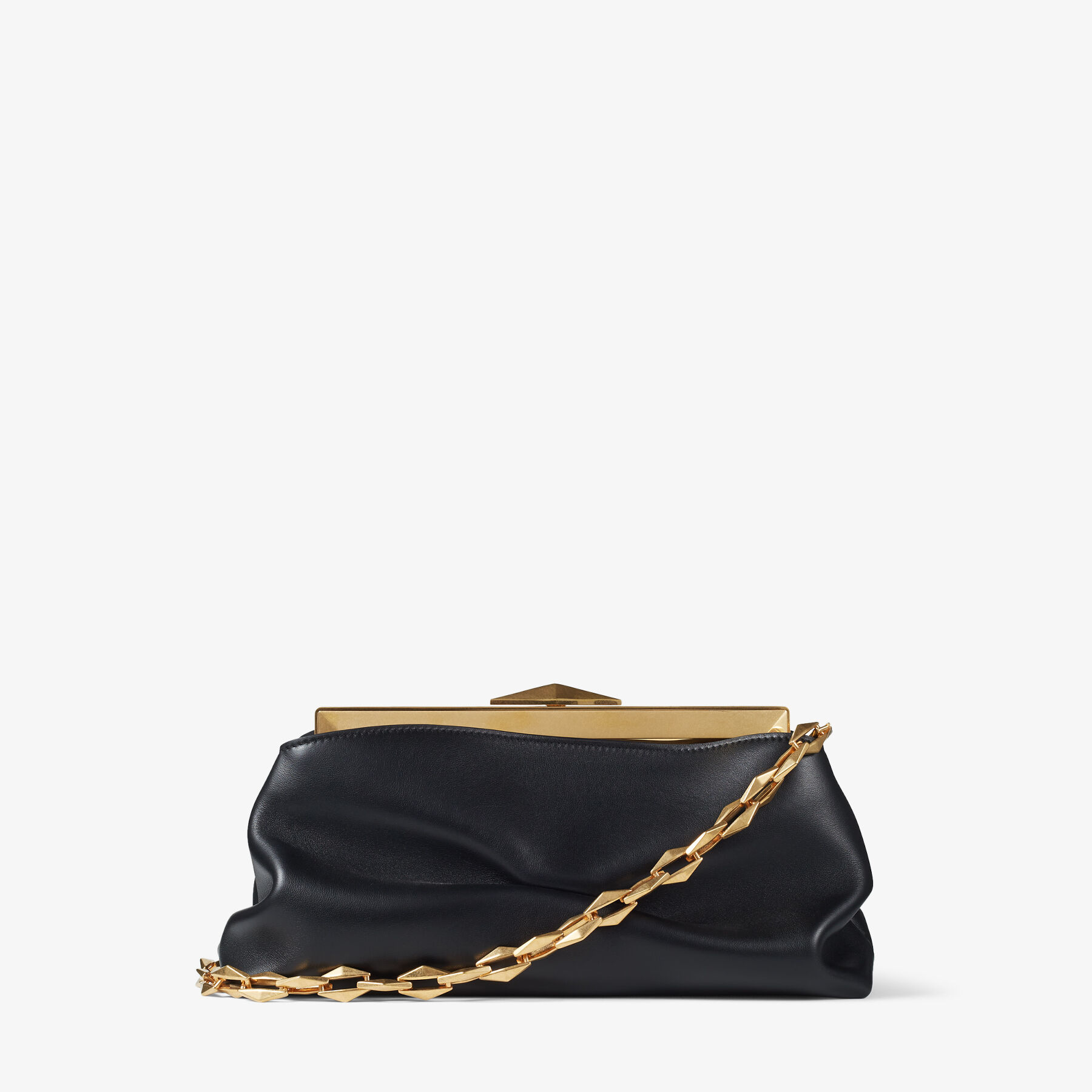 DIAMOND FRAME CLUTCH | Black Soft Calf Leather Clutch Bag with Chain ...