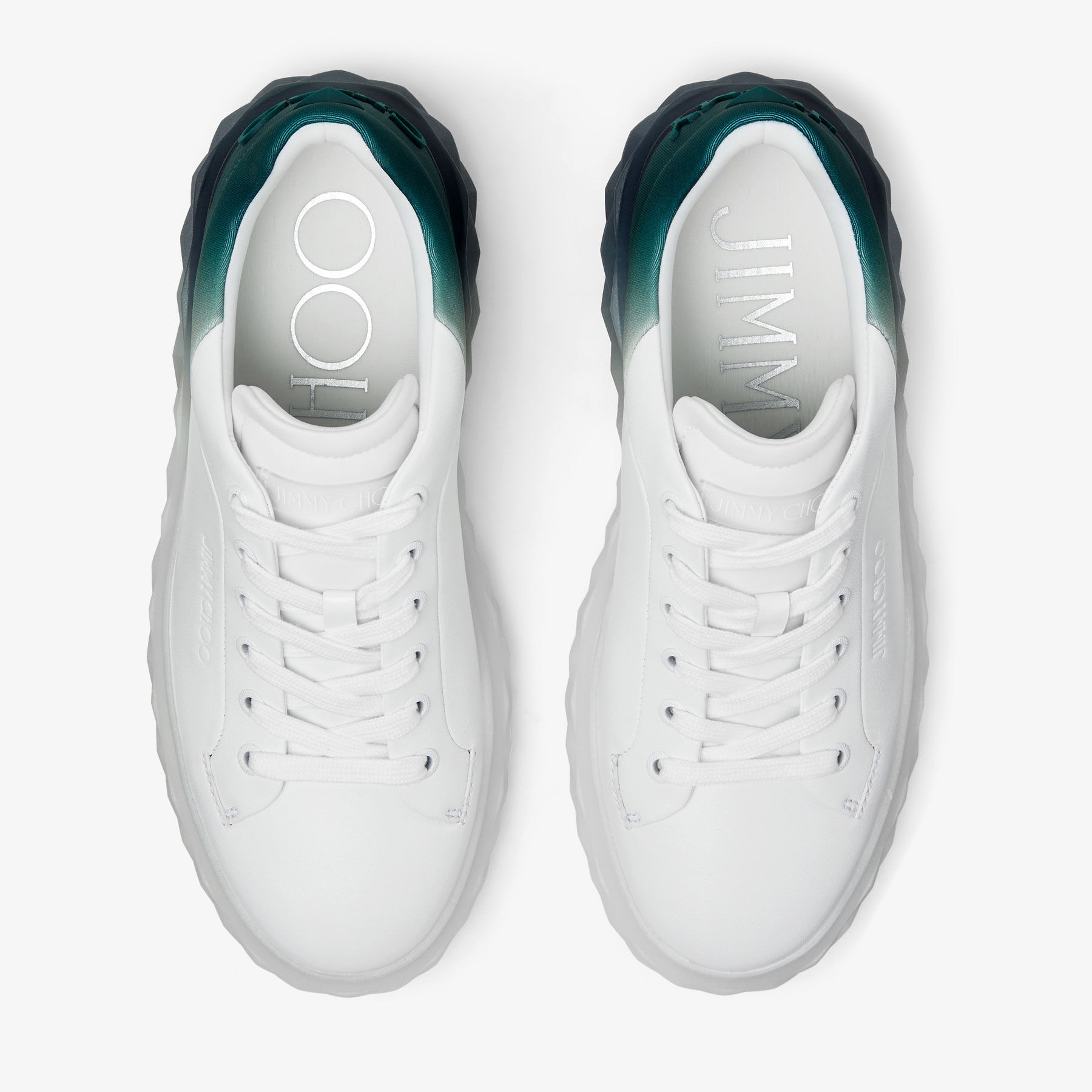 Diamond Maxi/F Ii | White and Green Leather Trainers with Platform 