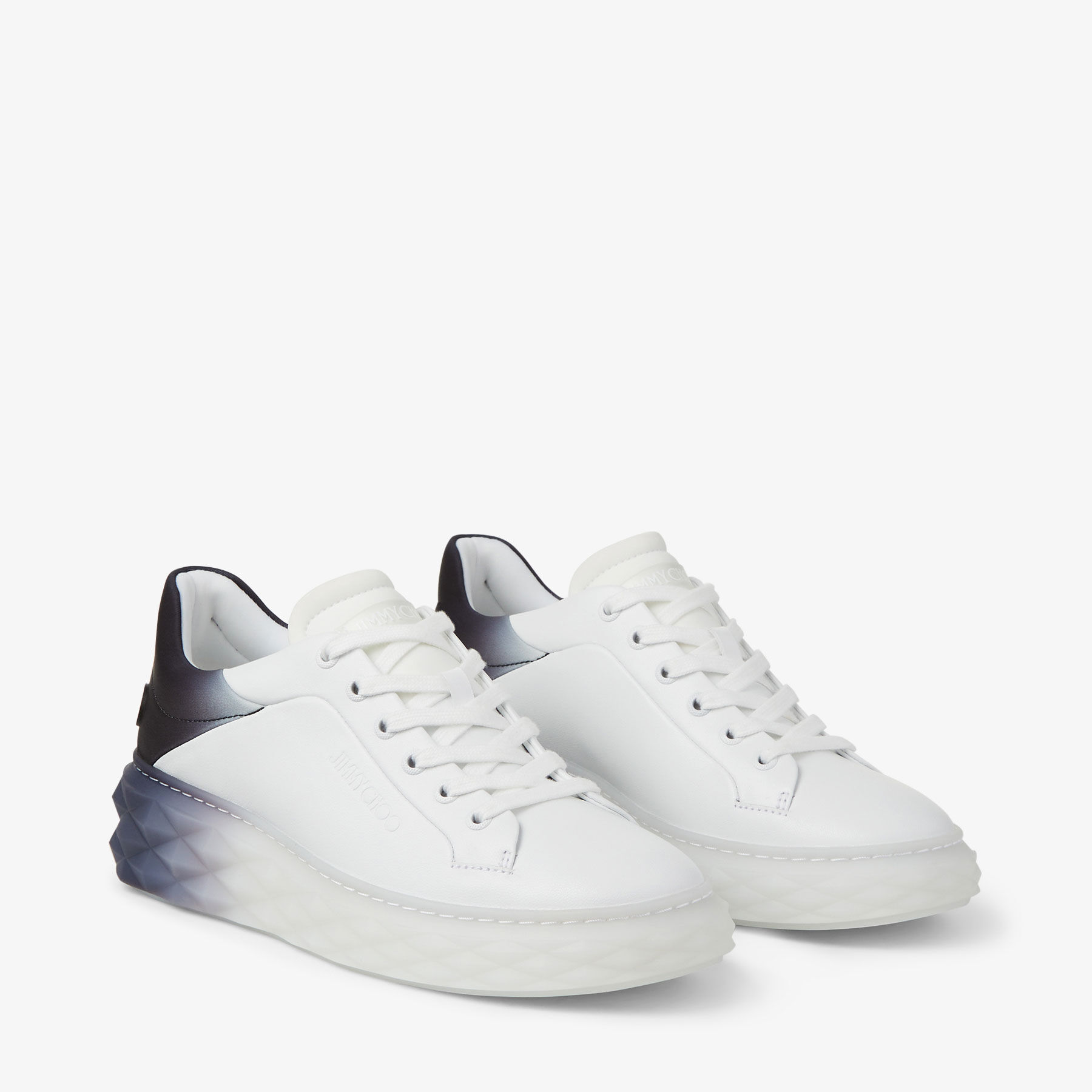 Diamond Maxi F Ii White and Black Leather Trainers with Platform Sole New Collection JIMMY CHOO