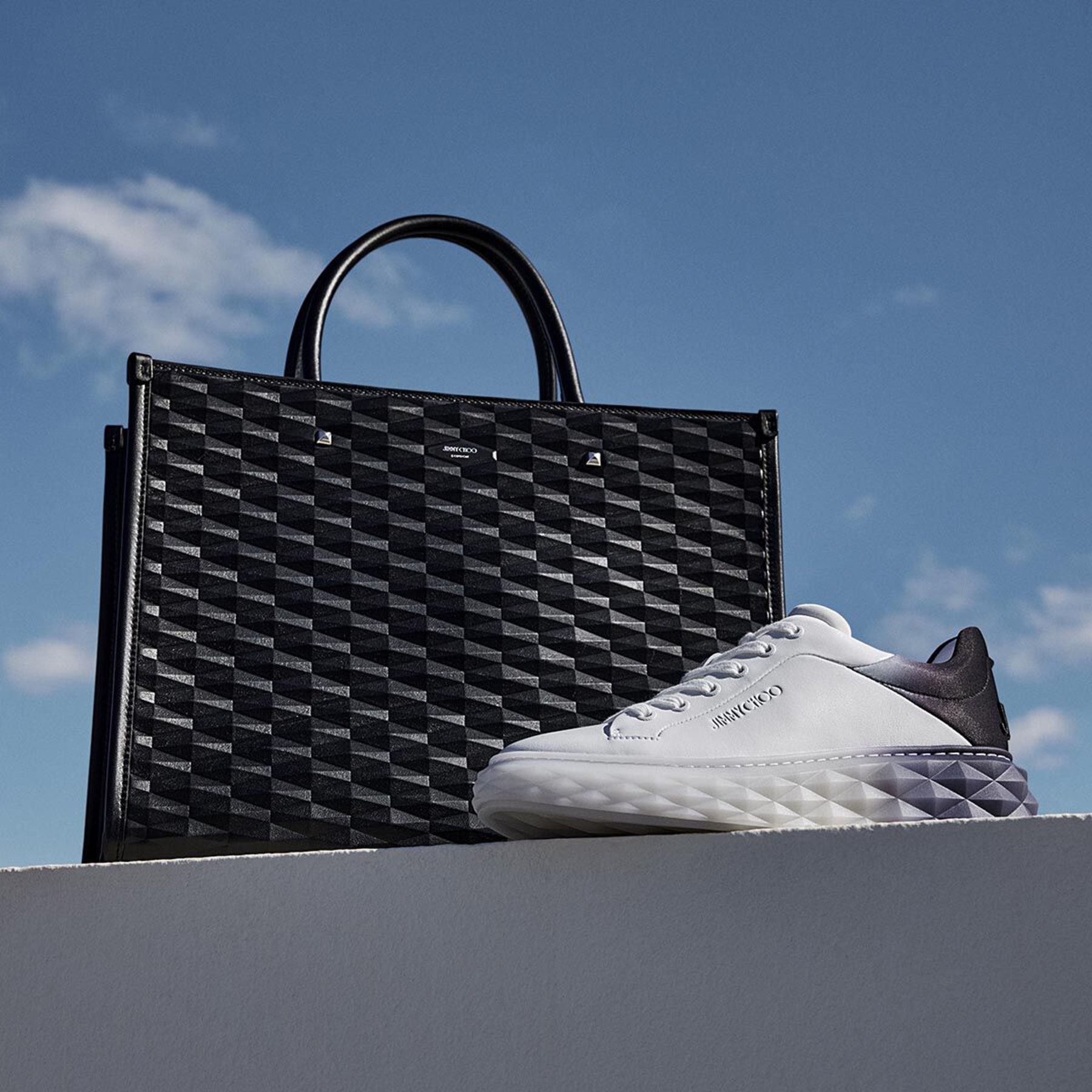 Diamond Maxi/F Ii | White and Black Leather Trainers with