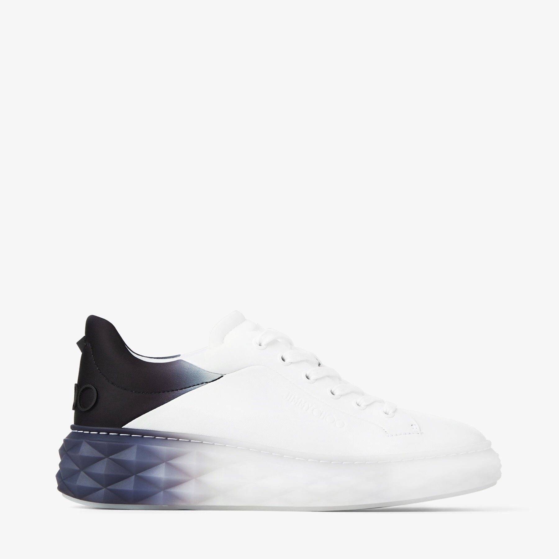 Diamond Maxi/F Ii | White and Black Leather Trainers with Platform 