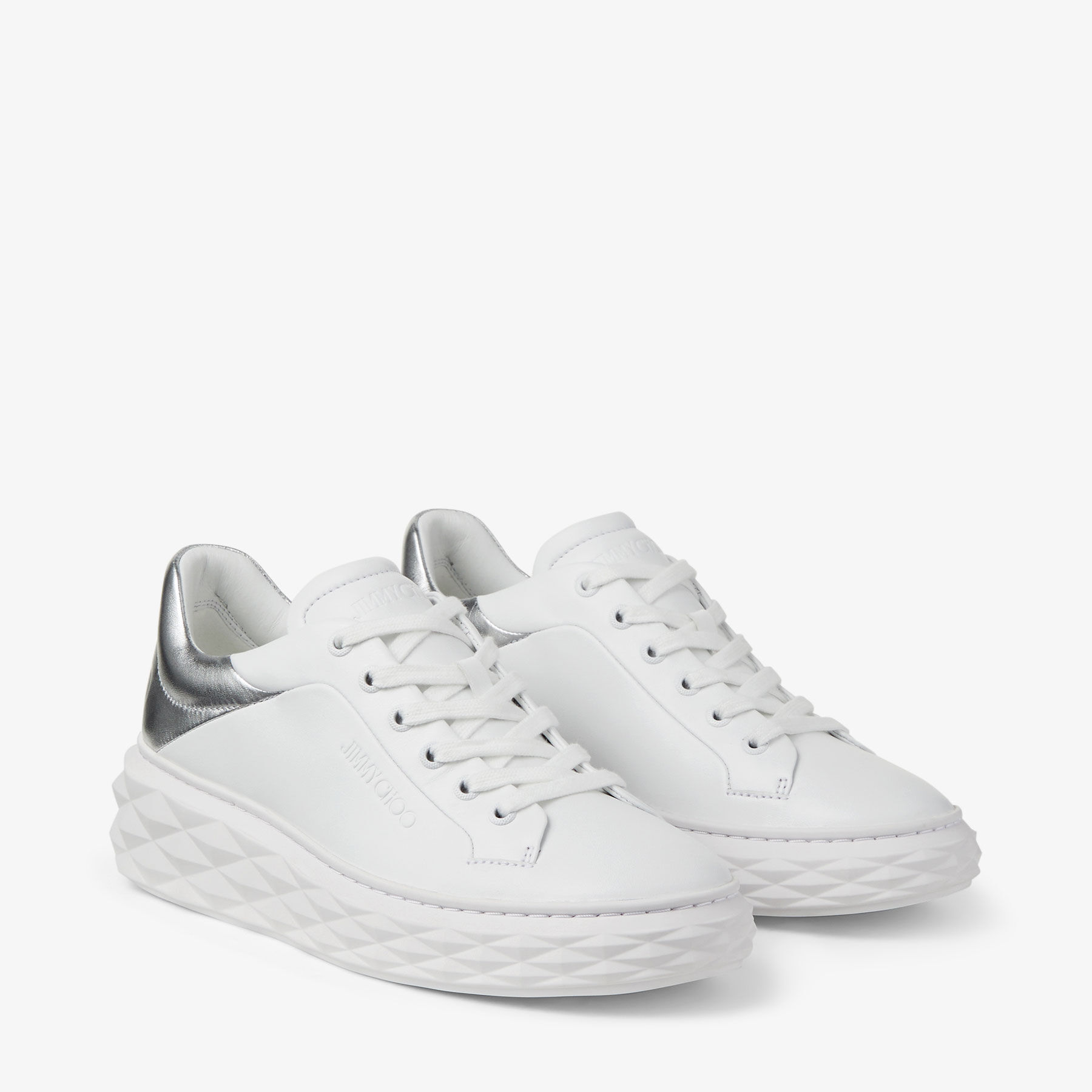 Diamond Maxi F Ii White and Silver Leather Trainers with Platform Sole New Collection JIMMY CHOO CA