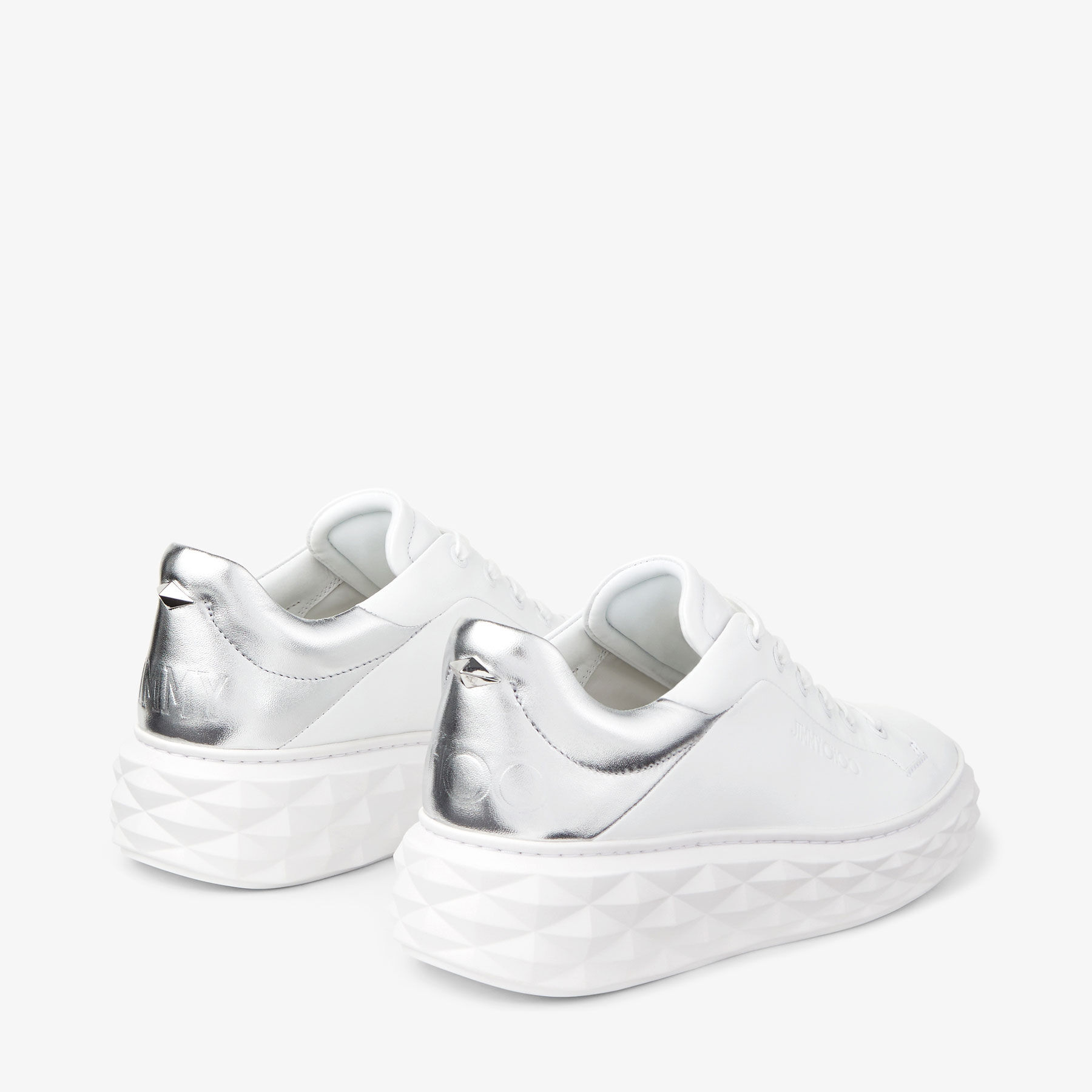 Diamond Maxi/F Ii | White and Silver Leather Trainers with Platform ...