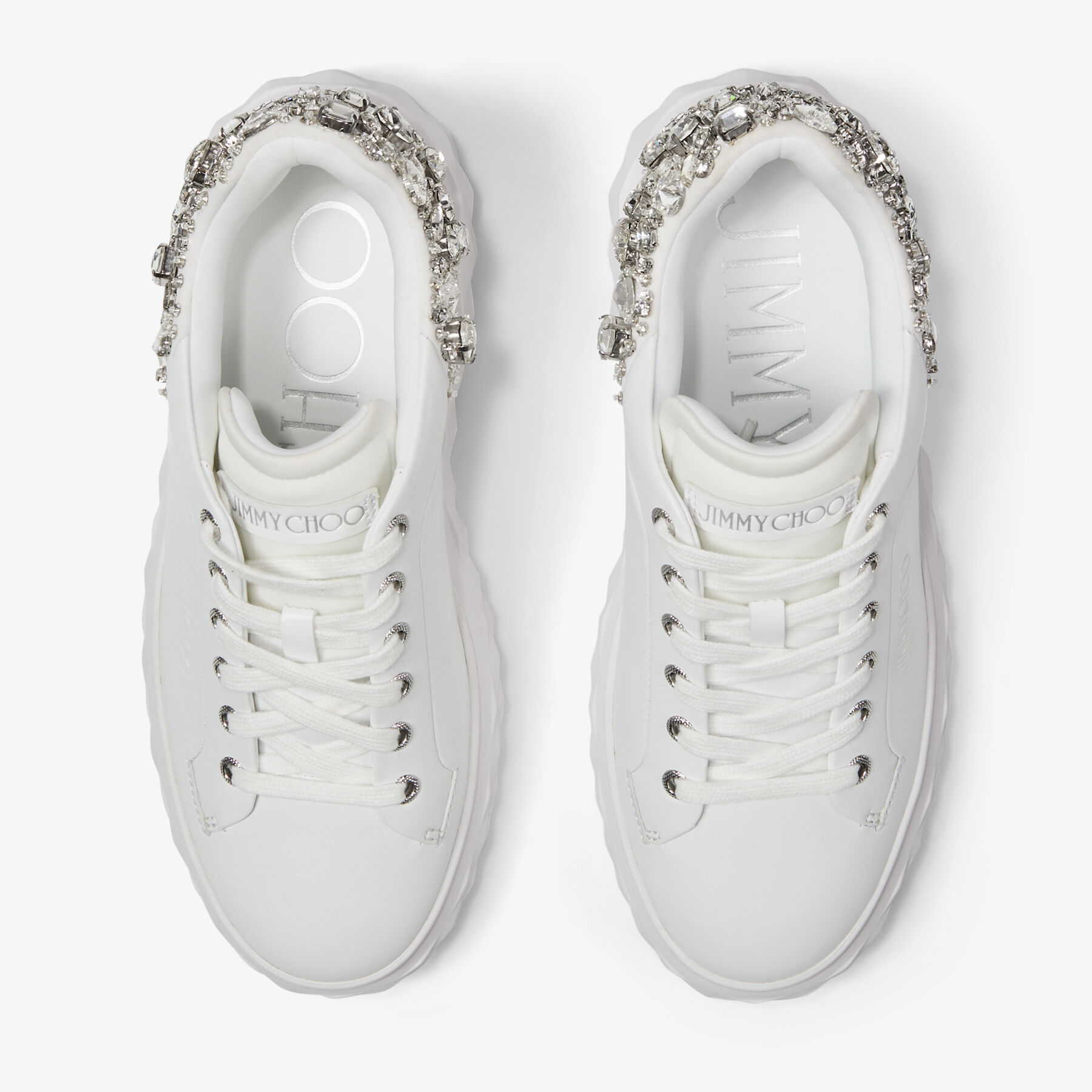 Diamond Maxi F Ii White and Silver Nappa Leather Trainers with Crystals New Collection JIMMY CHOO CA