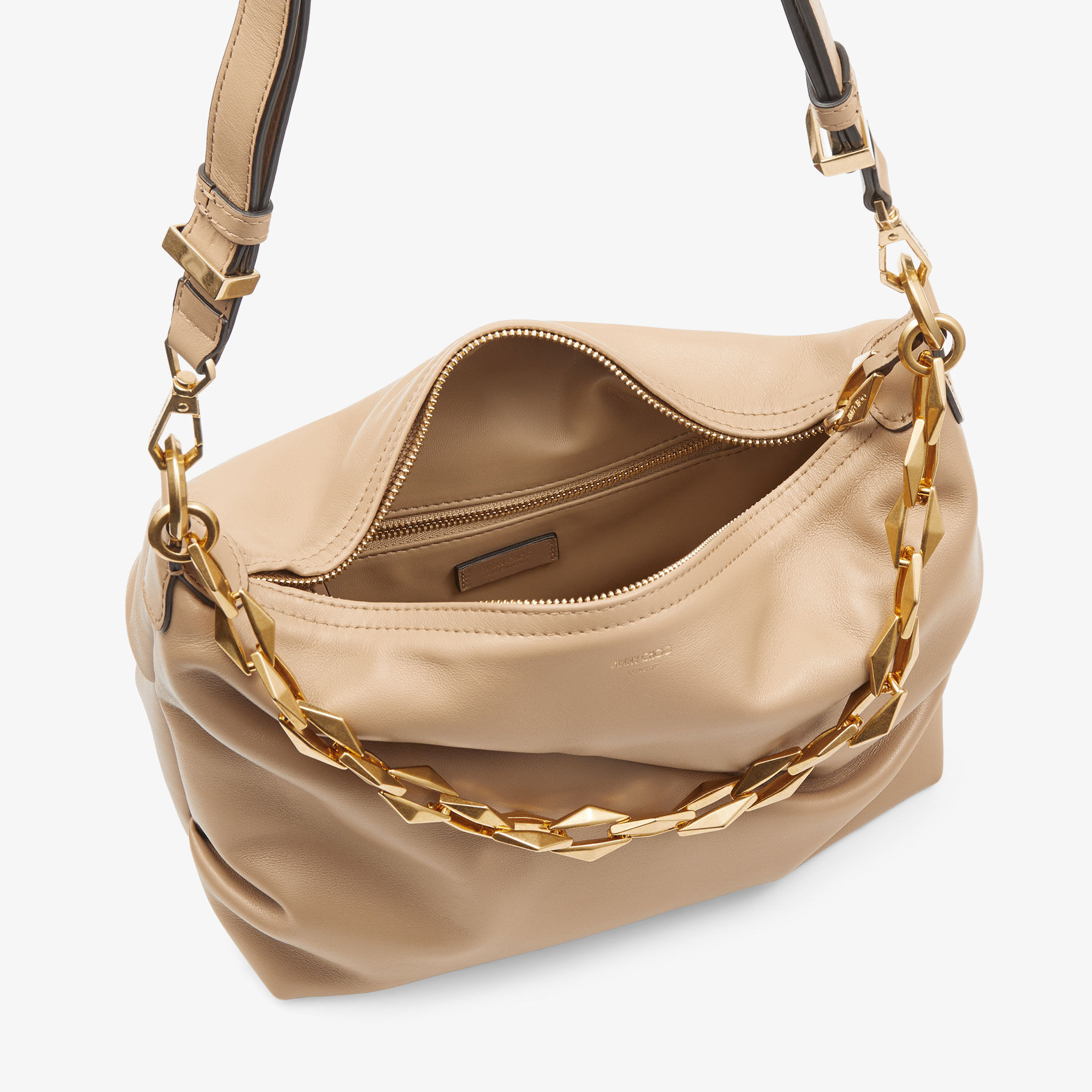 Diamond Soft Hobo S | Biscuit Calf Leather Hobo Bag with Chain Strap | New  Collection | JIMMY CHOO