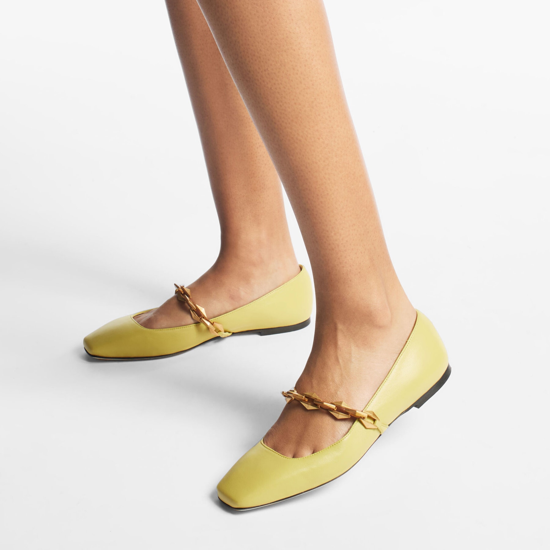 DIAMOND TILDA FLAT | Latte Nappa Leather Flats with Chain