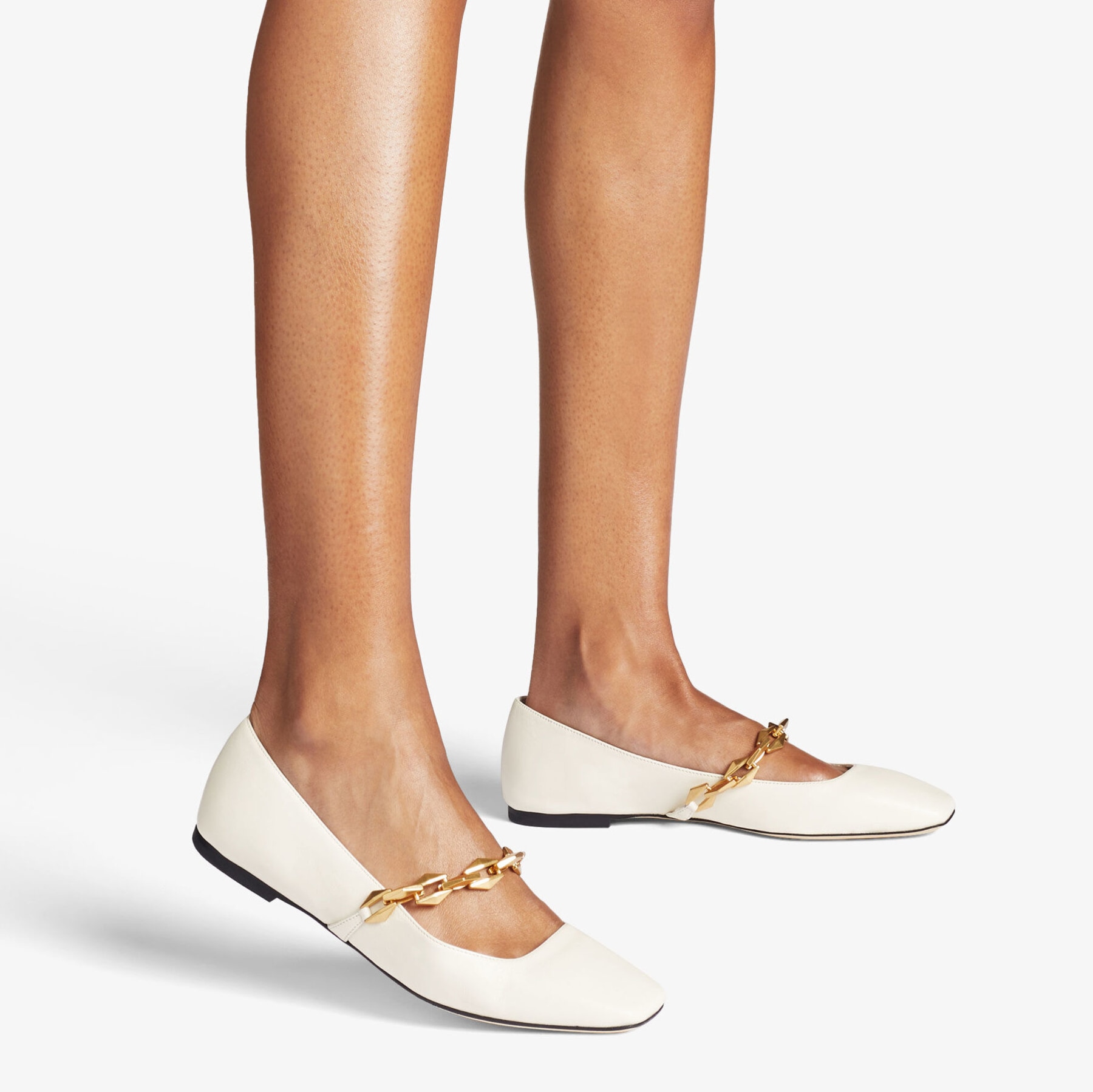 DIAMOND TILDA FLAT Latte Nappa Leather Flats with Chain Autumn Collection JIMMY CHOO CA