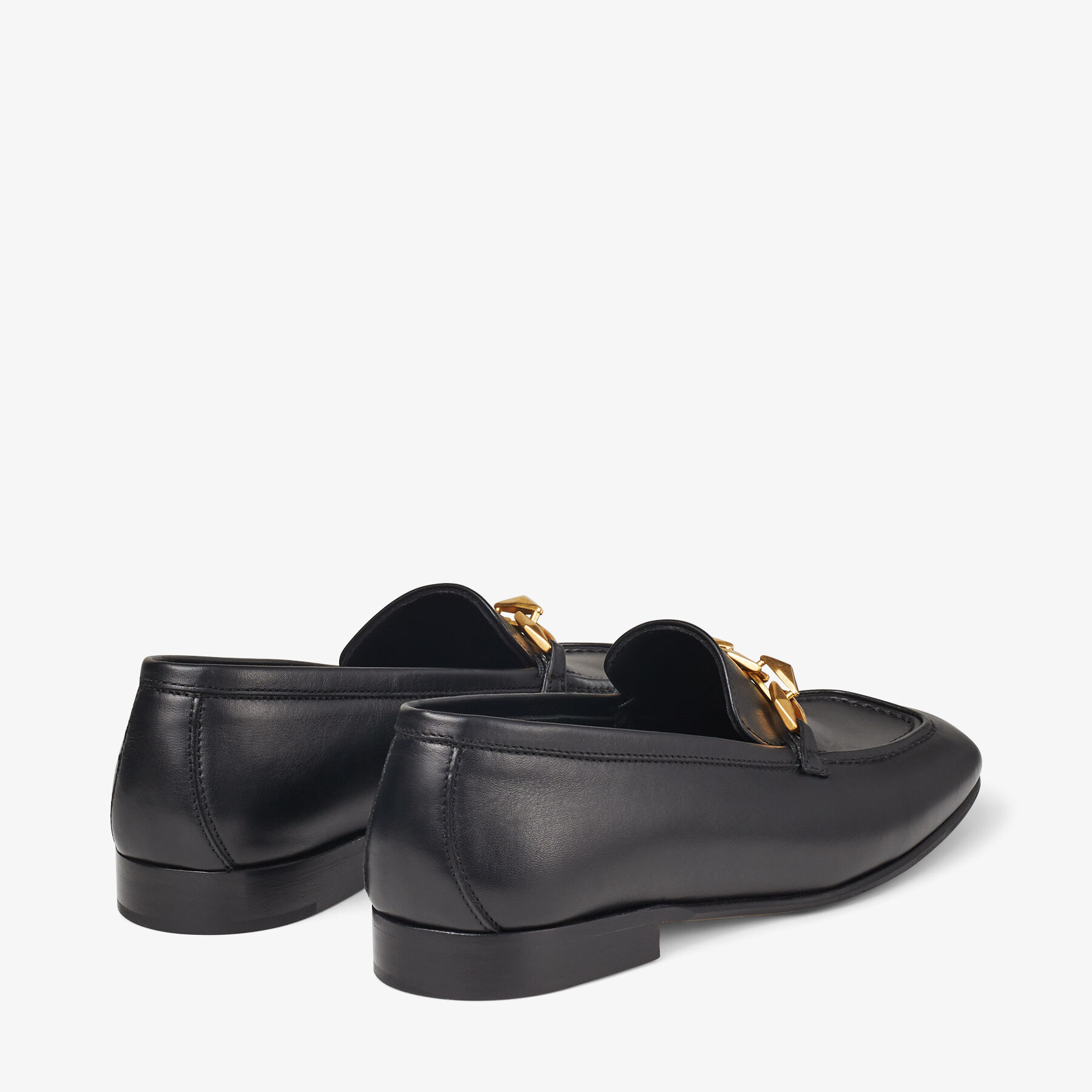 DIAMOND TILDA LOAFER | Black Calf Leather Loafers with Chain 