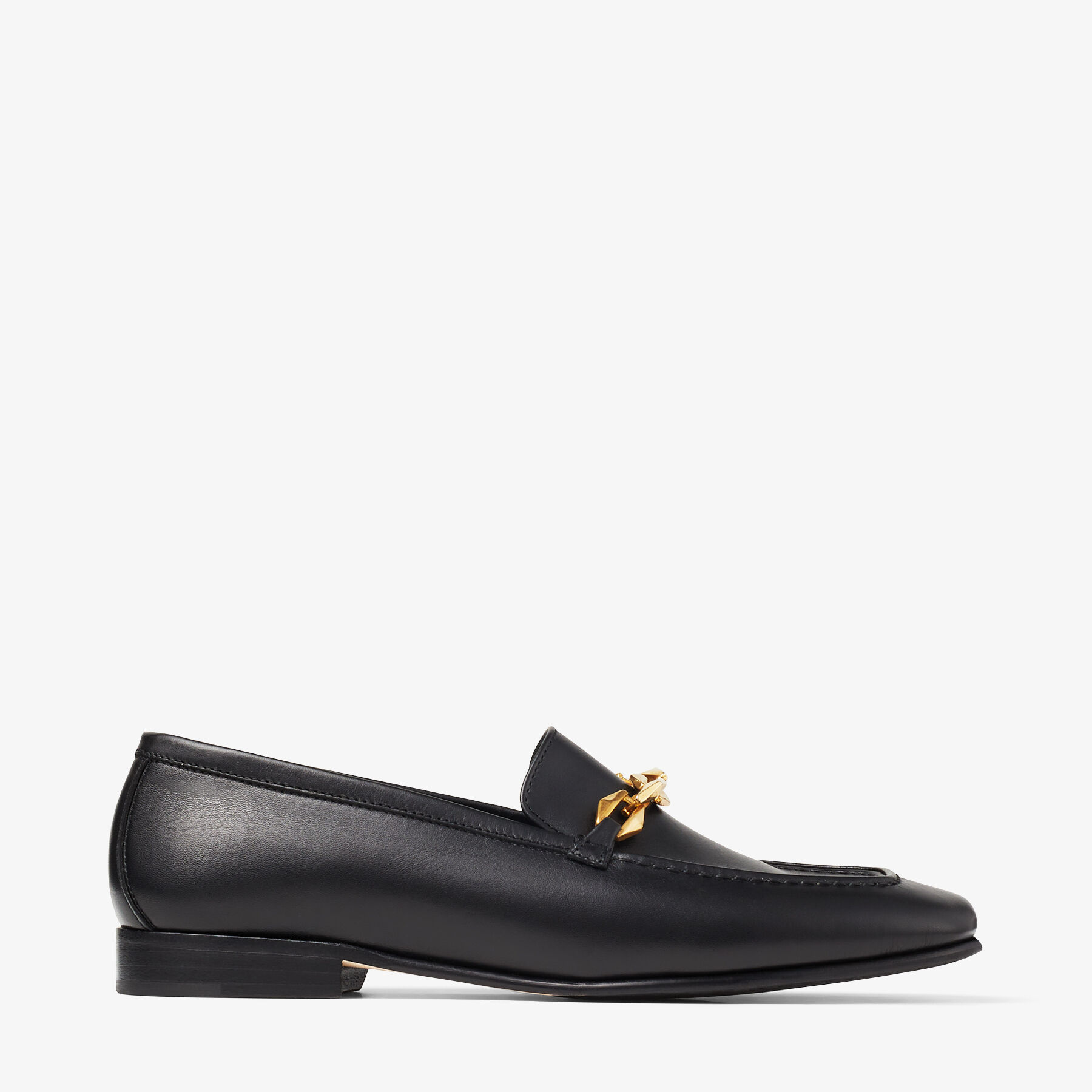 DIAMOND TILDA LOAFER | Black Calf Leather Loafers with Chain 