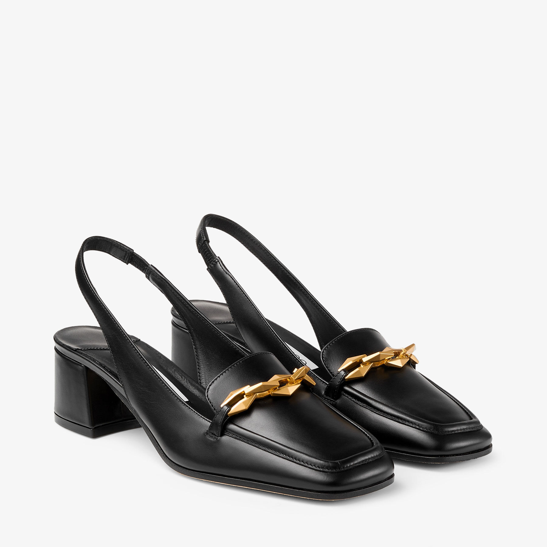 Diamond Tilda Sling Back 45 | Black Calf Leather Sling Back Pumps with  Diamond Chain | JIMMY CHOO