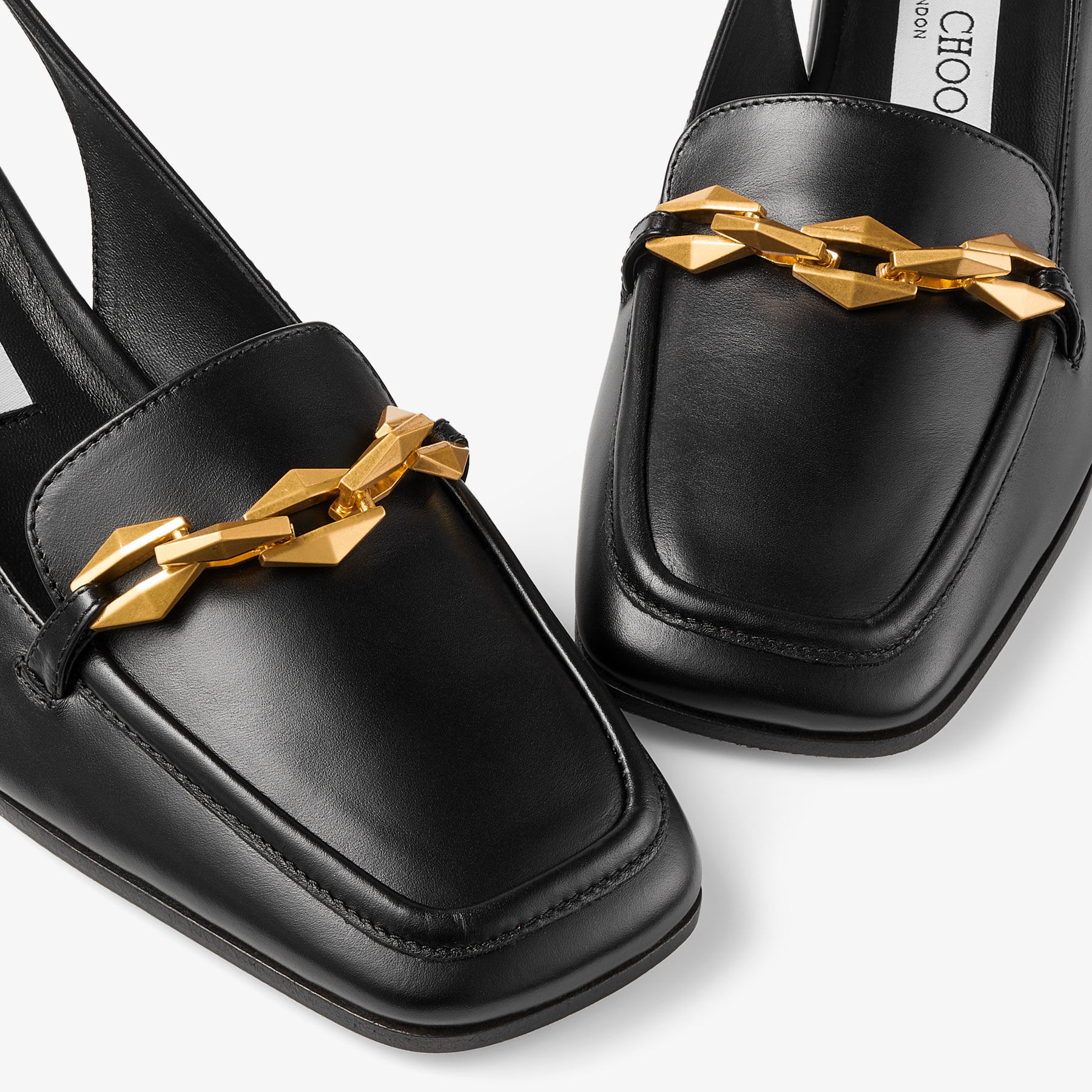 Diamond Tilda Sling Back 45 | Black Calf Leather Sling Back Pumps with  Diamond Chain | JIMMY CHOO