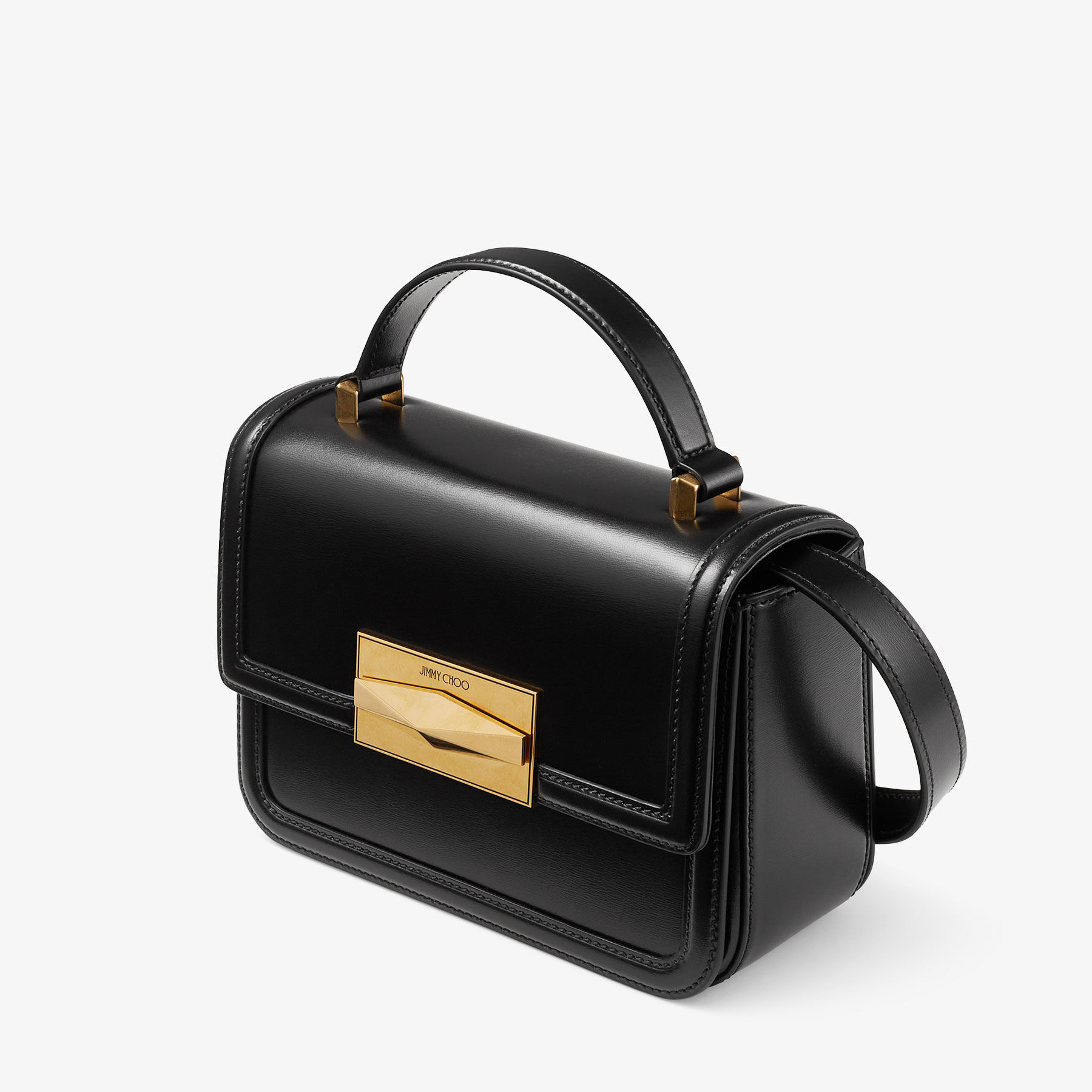 DIAMOND TOPHANDLE | Black Box Calf Leather Top Handle Bag | Autumn 