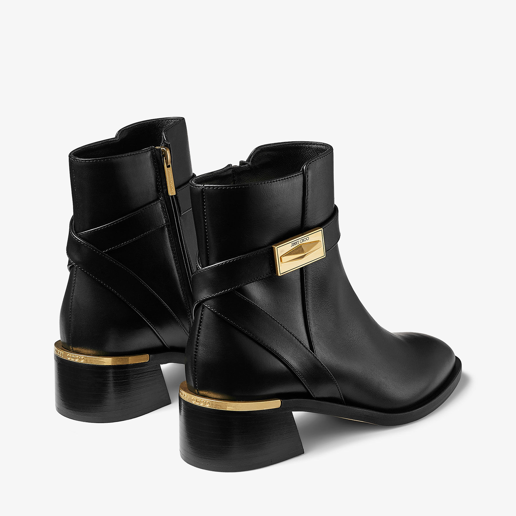 Diantha 45 | Black Calf Leather Ankle Boots with Diamond Hardware