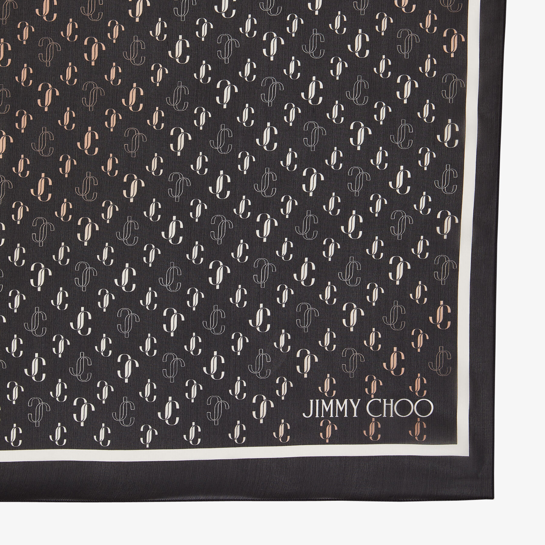 Black Silk Stole with JC Monogram Repeat Print | DORIS | Autumn Winter 2021  | JIMMY CHOO CA