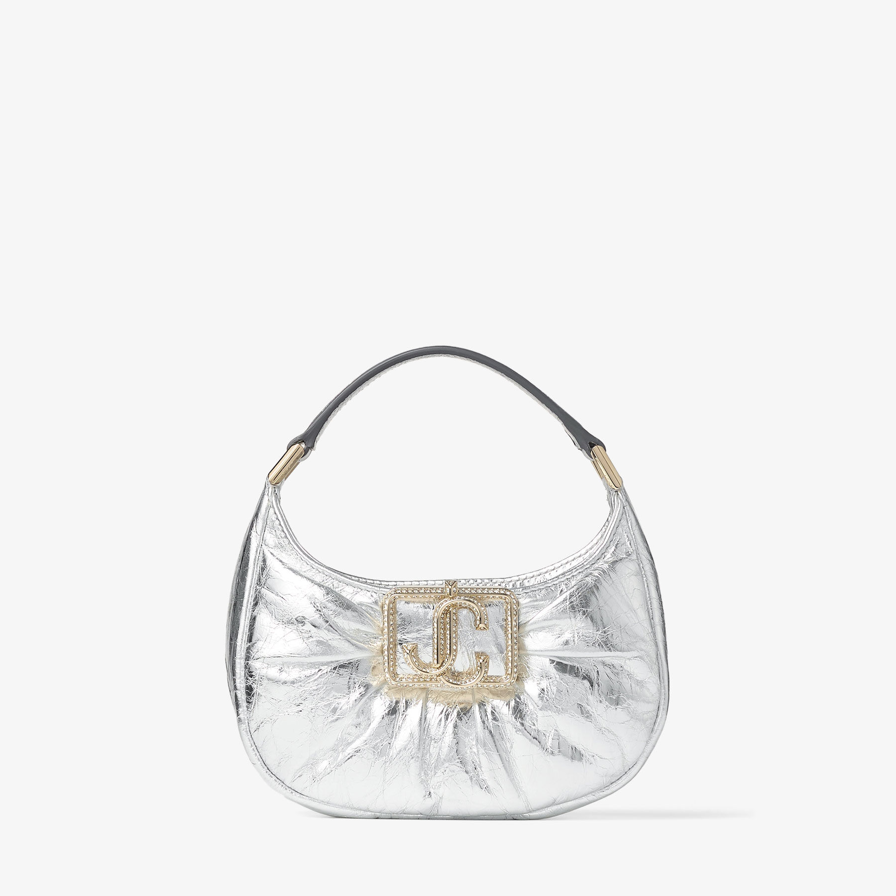 Edie Hobo Mini | Silver Vintage Metallic Leather Mini Bag | JIMMY CHOO