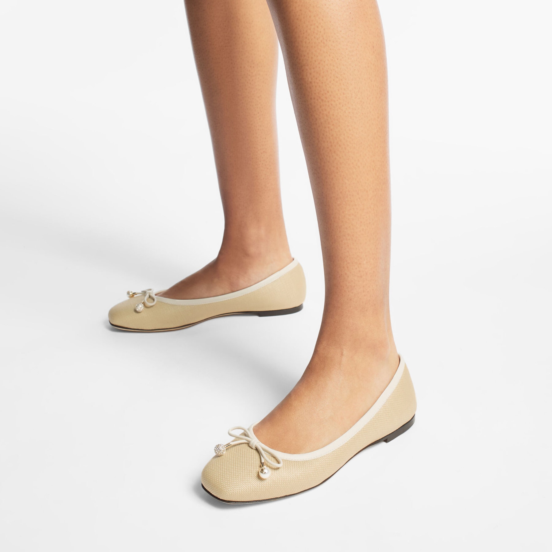 Elme Flat Natural Latte Raffia and Leather Flats JIMMY CHOO US