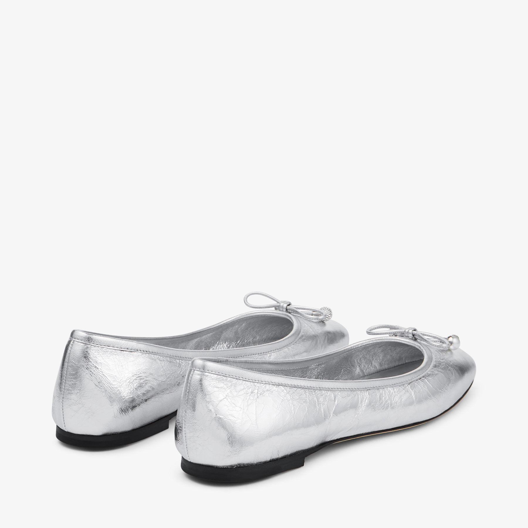 Elme Flat | Silver Vintage Metallic Leather Flats | JIMMY CHOO