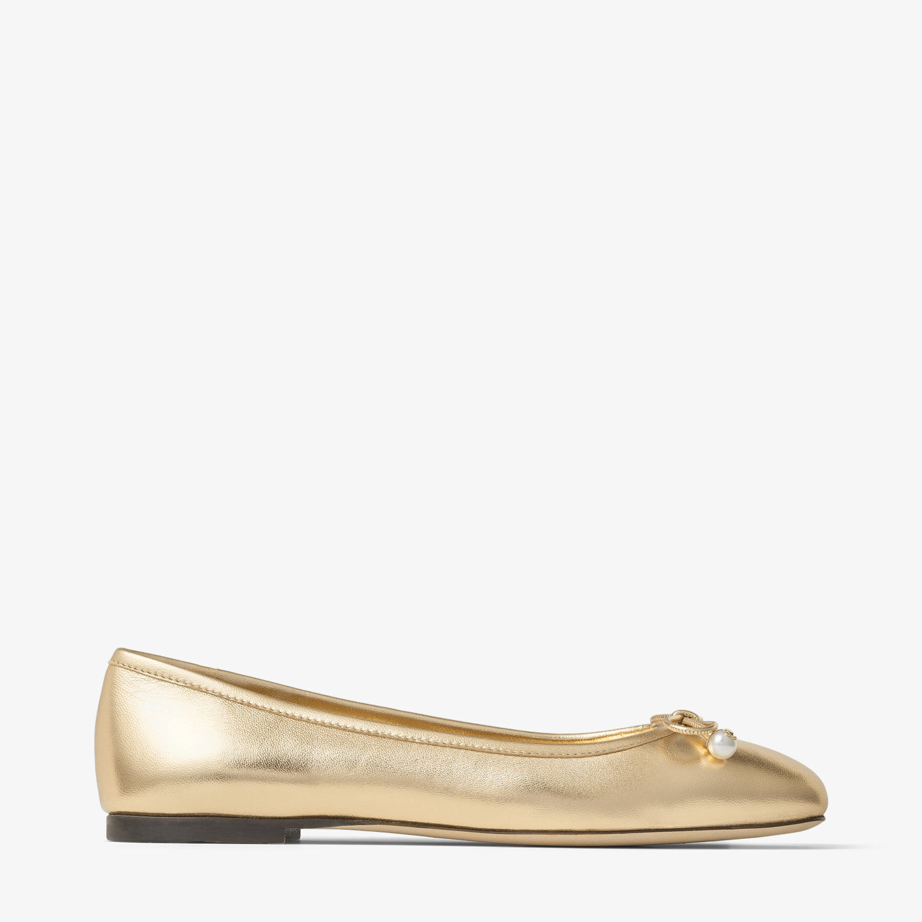 ELME FLAT | Gold Metallic Nappa Leather Flats with Pearl