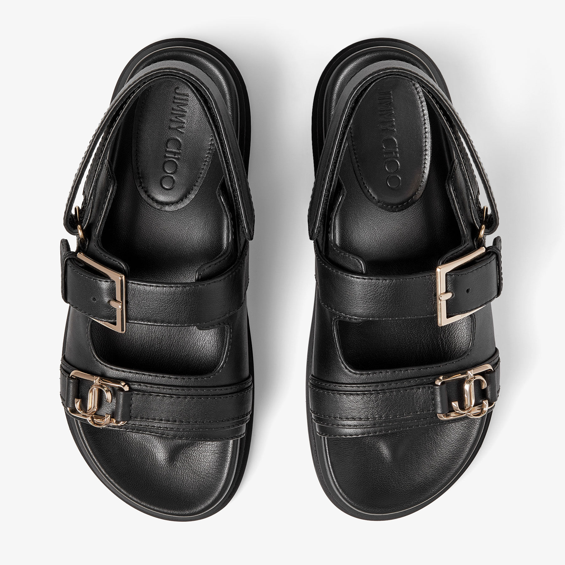 Elyn Flat | Black Calf Leather Flat Sandals | JIMMY CHOO